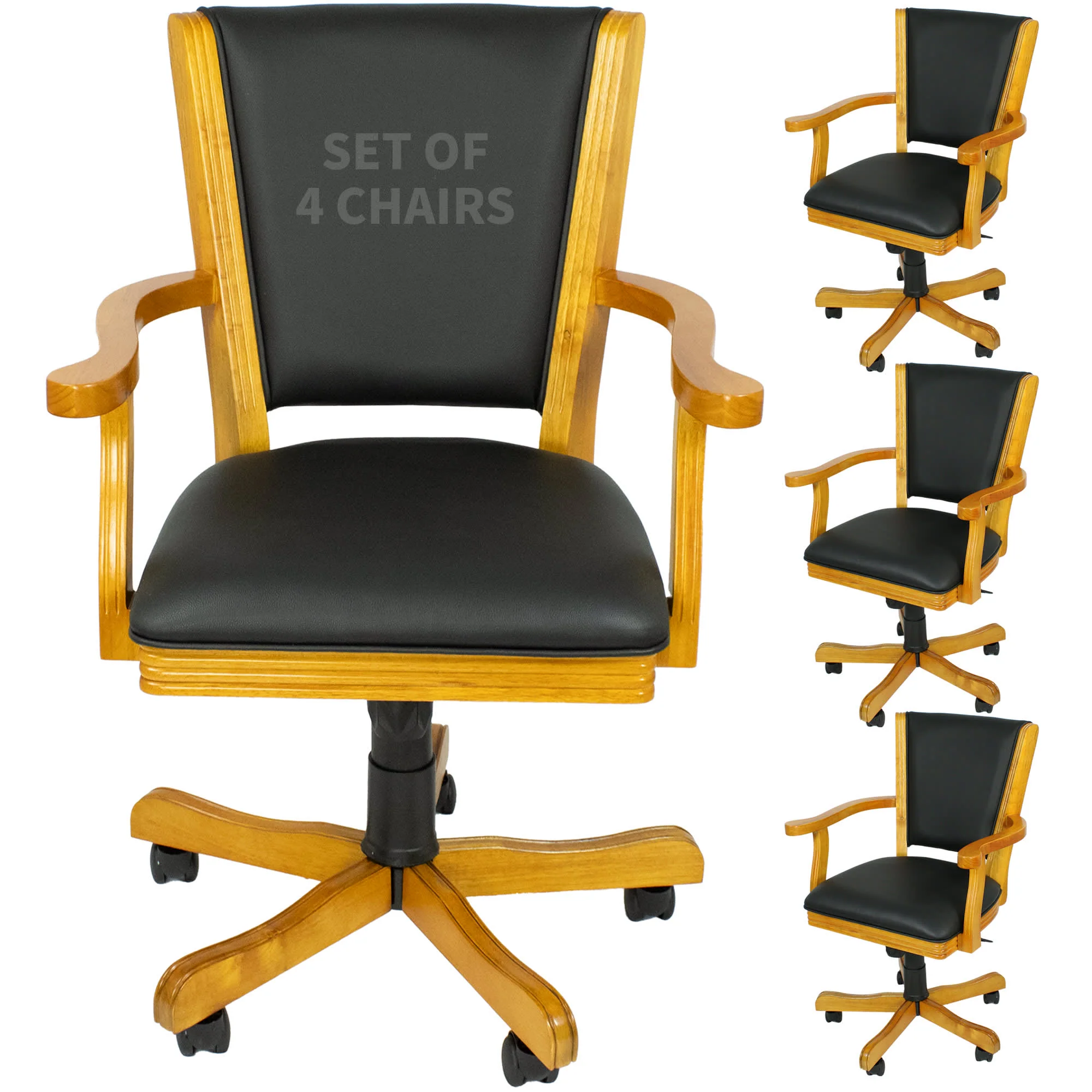 Kingston 48-in Poker Table 4 Armchairs (Chairs Only) - Oak Finish