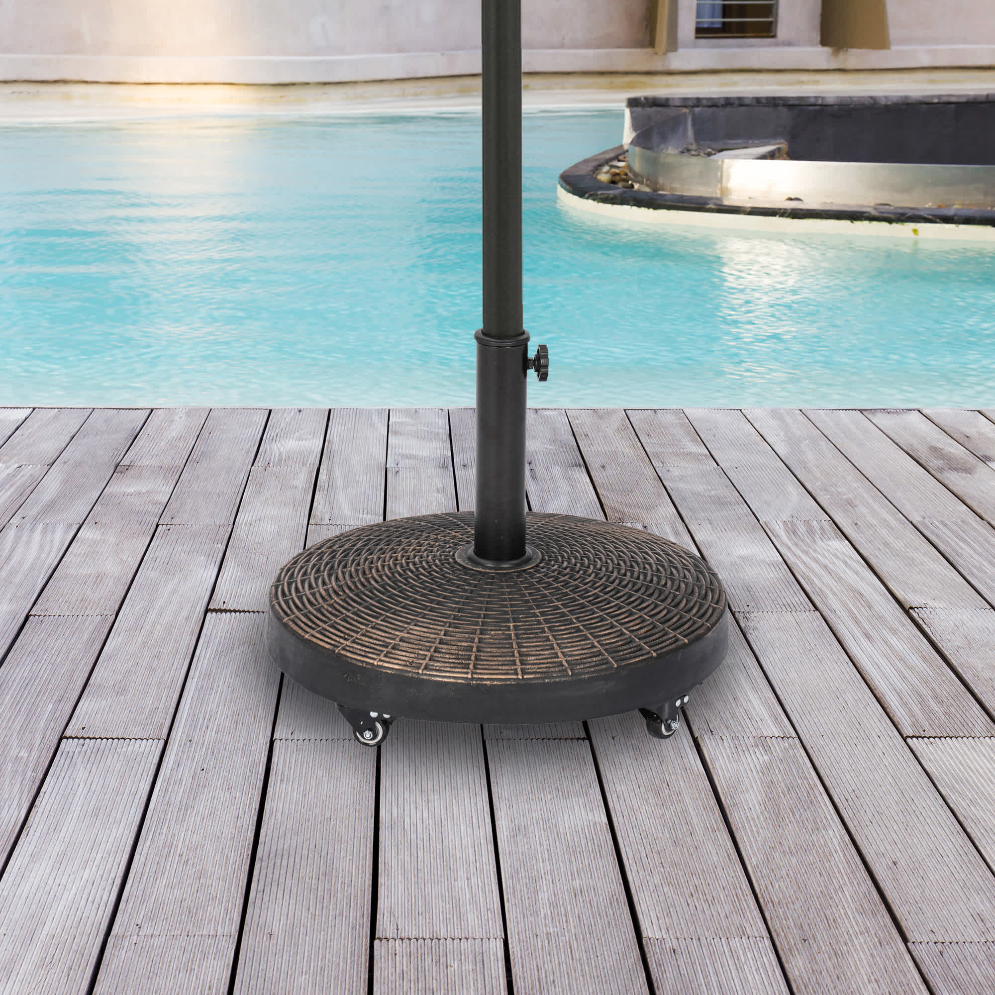 50-lb All-Weather Outdoor Resin Umbrella Base with Wheels - Bronze