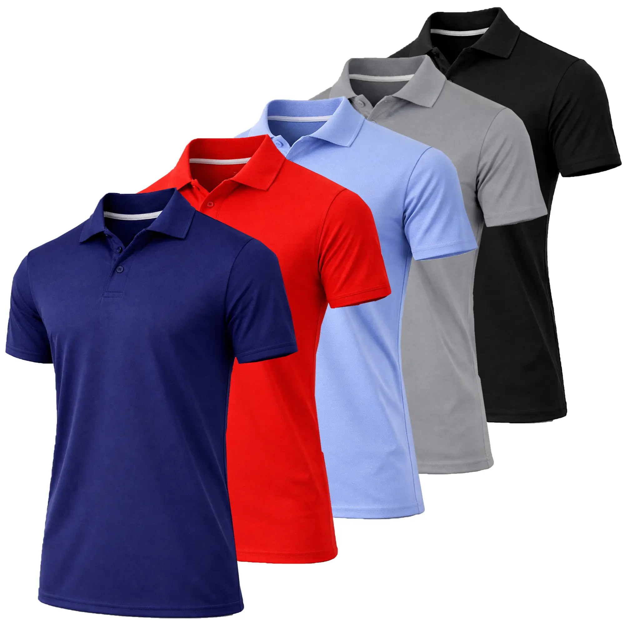 Men's 5-Pack Dry Fit Moisture-Wicking Fabric Polo Collar Shirt Menswear Stylish Ribbed Sleeve - Mearch
