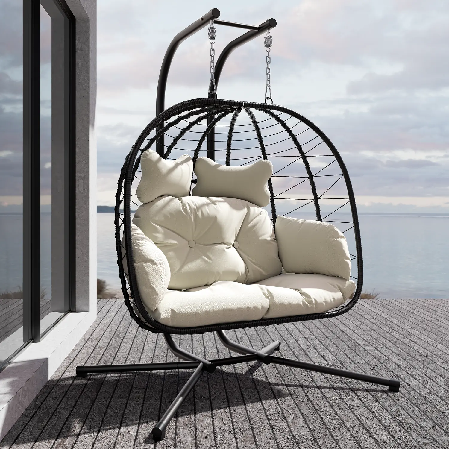 🔥 RIWENGO Double Hanging Egg Chair with Cushion, 700lbs Heavy-Duty Comfort - Mearch