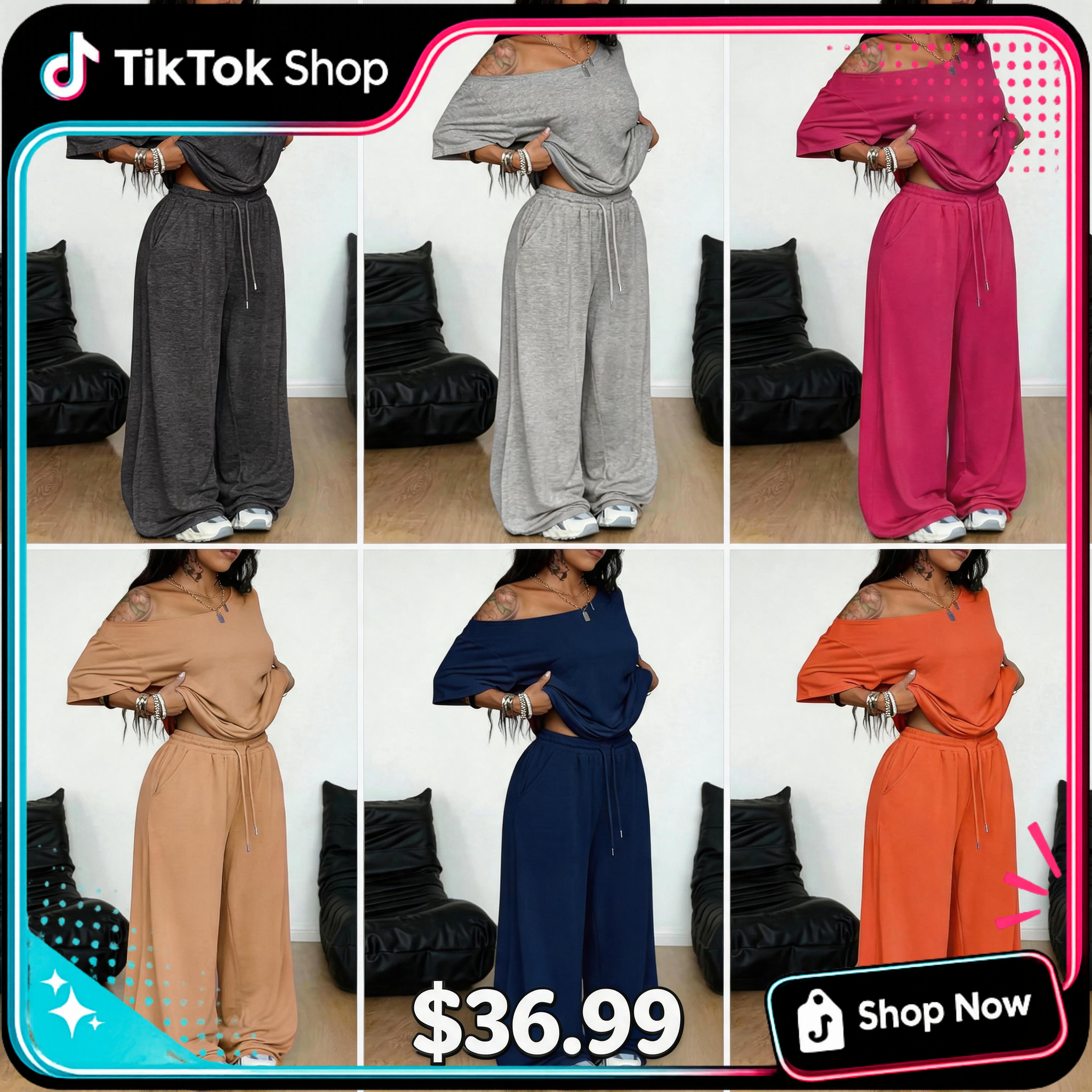 🔥 TikTok Viral Lounge Set 🔥 Off-Shoulder Matching Set – Relaxed & Stylish - Mearch