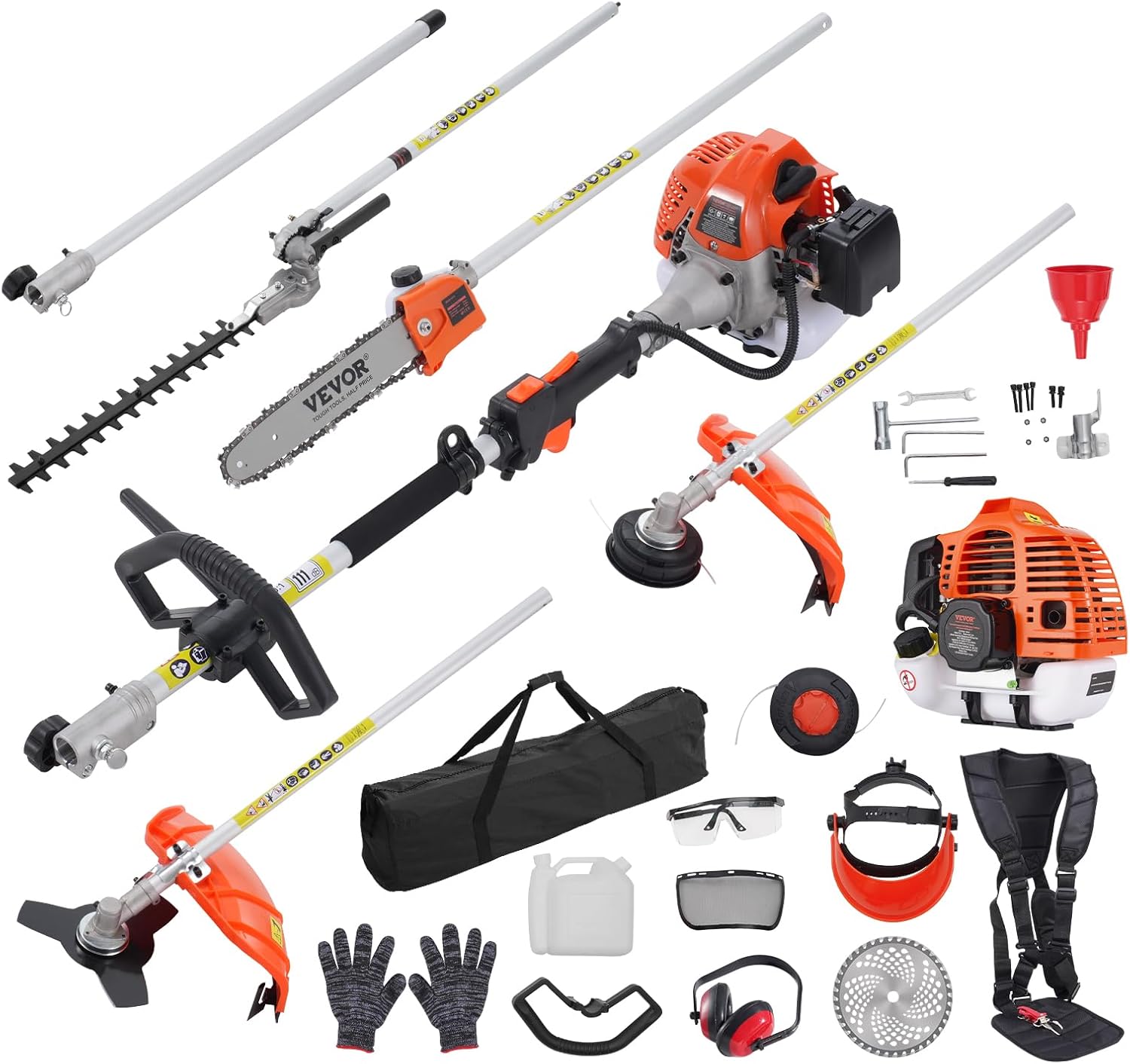 🔥 VEVOR 52cc 6-in-1 Gas Garden Tool – Hedge Trimmer, Weed Eater & More