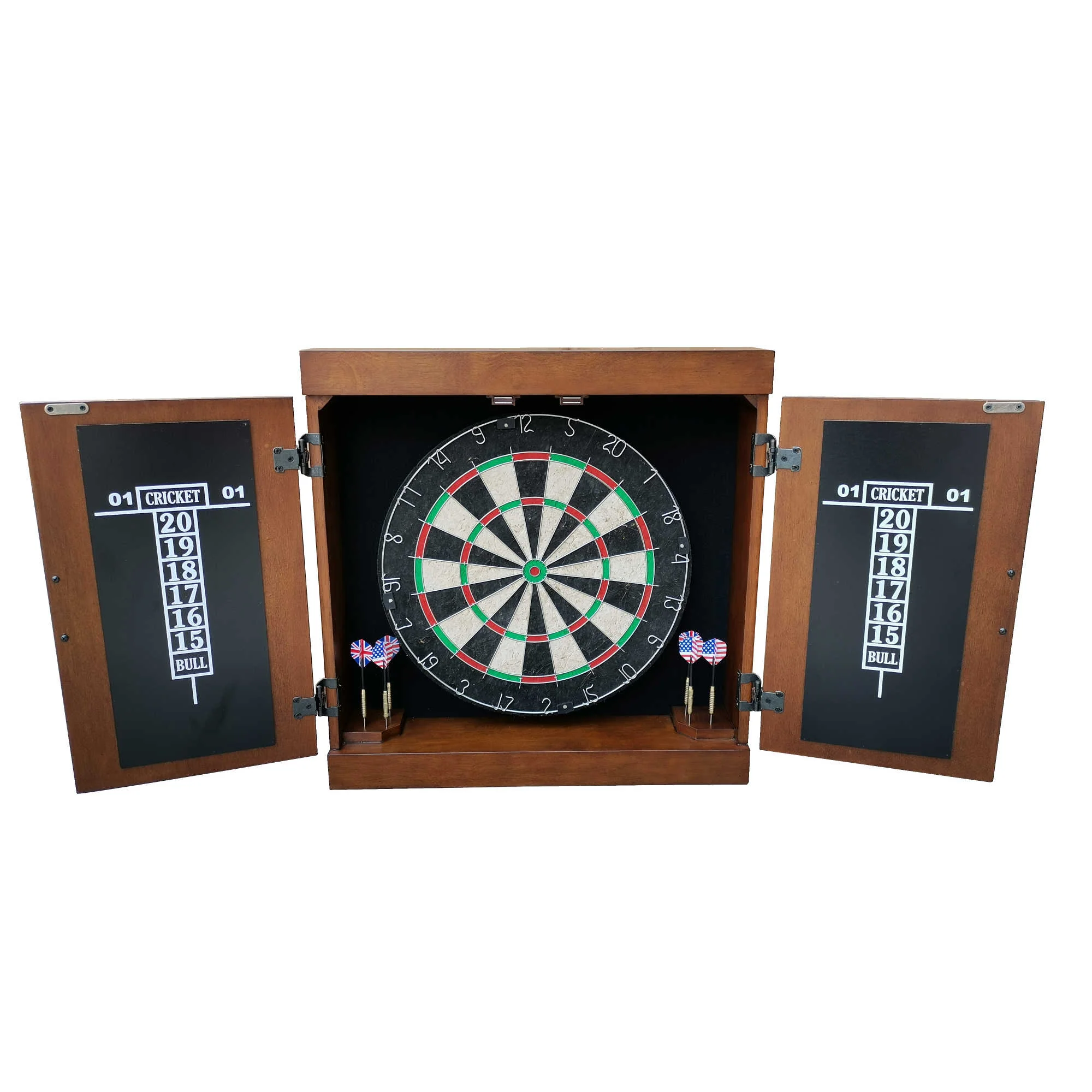 Farmington Bristle Dartboard and Cabinet Set - Walnut Finish