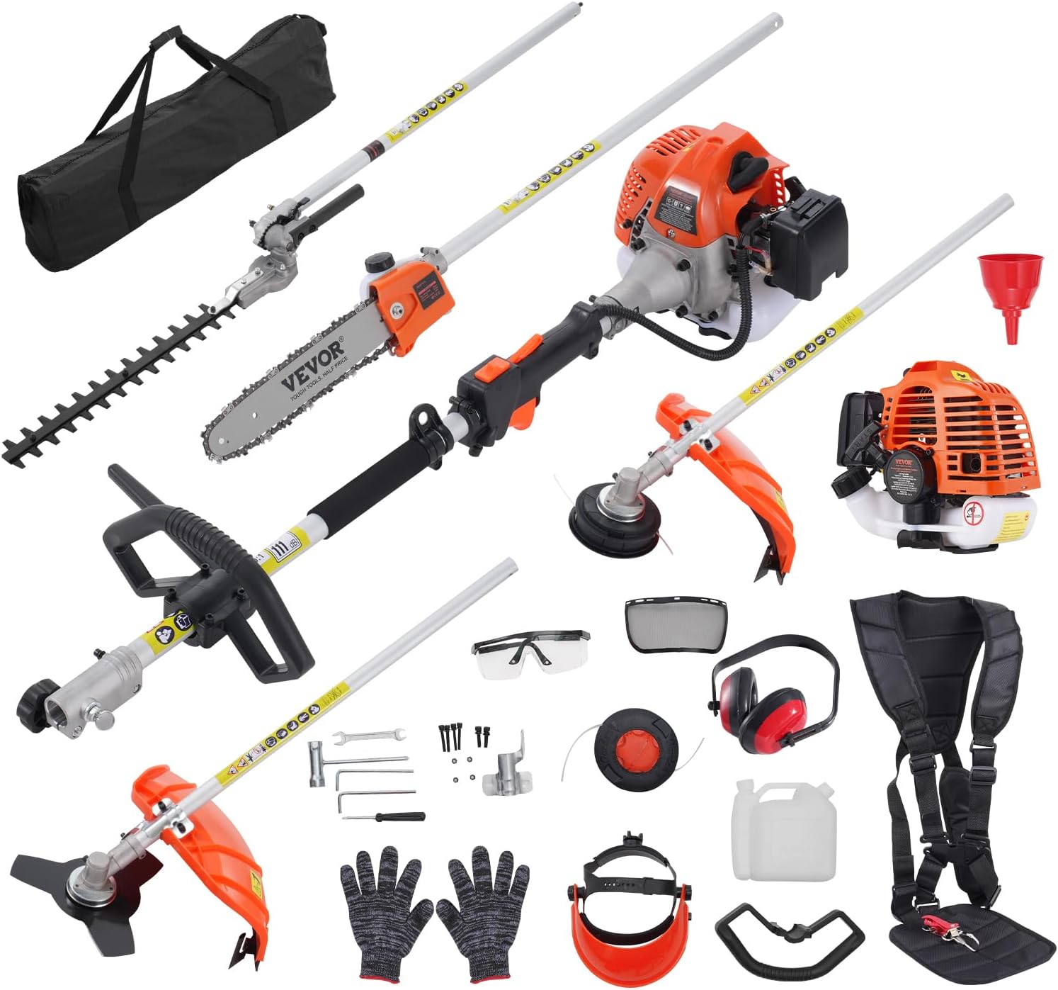 🔥 VEVOR 52cc 6-in-1 Gas Garden Tool – Hedge Trimmer, Weed Eater & More