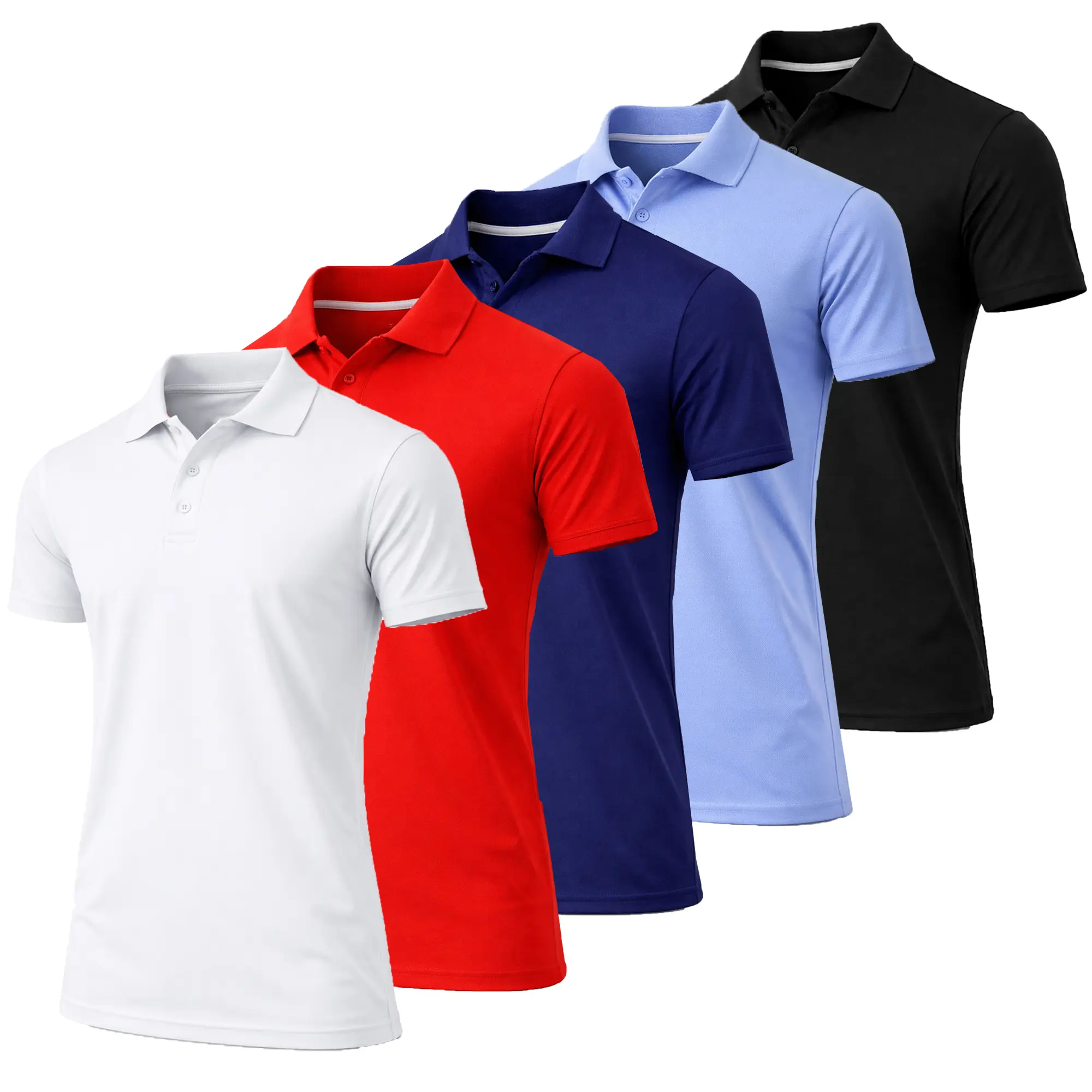 Men's 5-Pack Dry Fit Moisture-Wicking Fabric Polo Collar Shirt Menswear Stylish Ribbed Sleeve - Mearch
