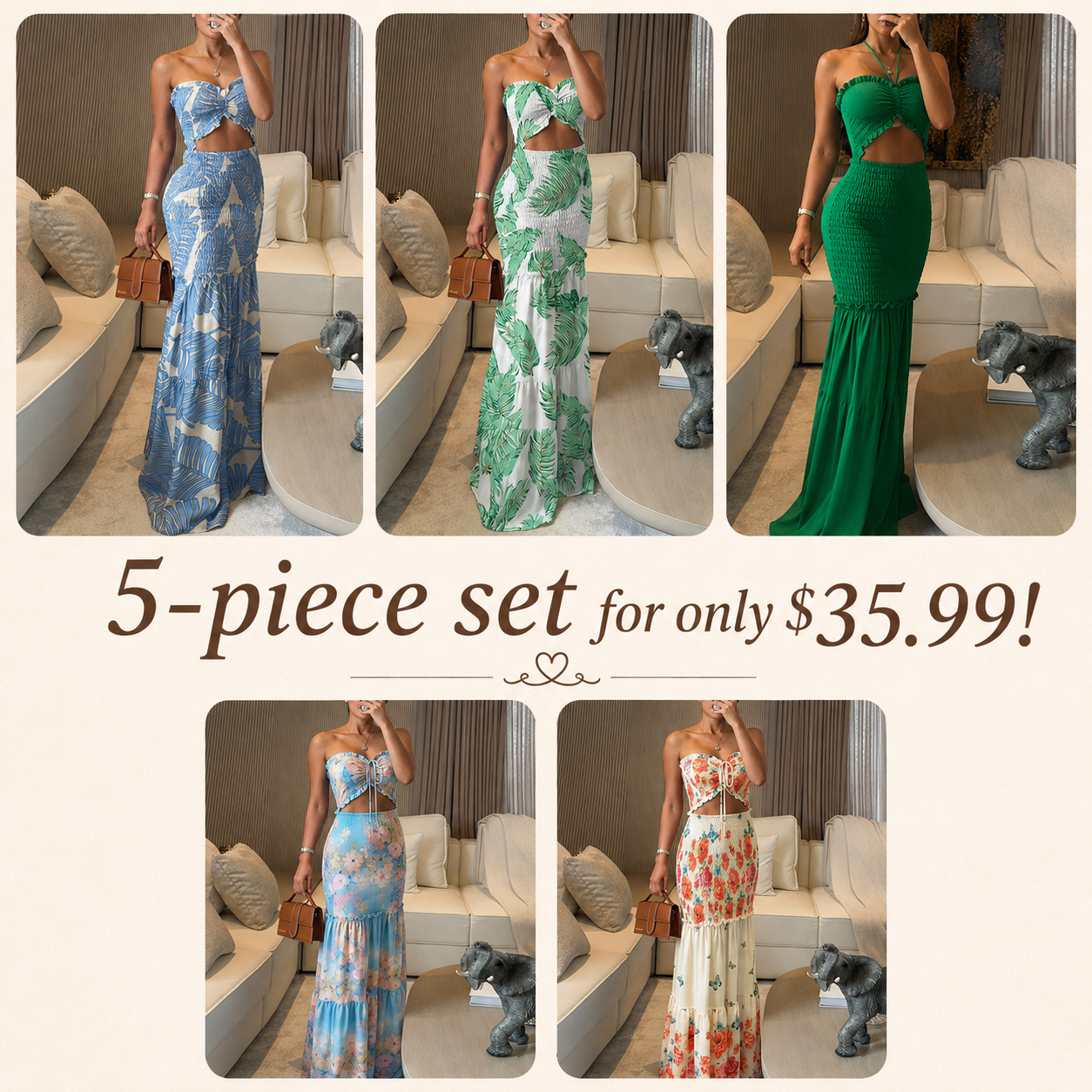 ⏳ Limited-Time Set Deal 🔥 Tropical Floral Maxi Dress – Vacation Outfit Value Bundle - Mearch