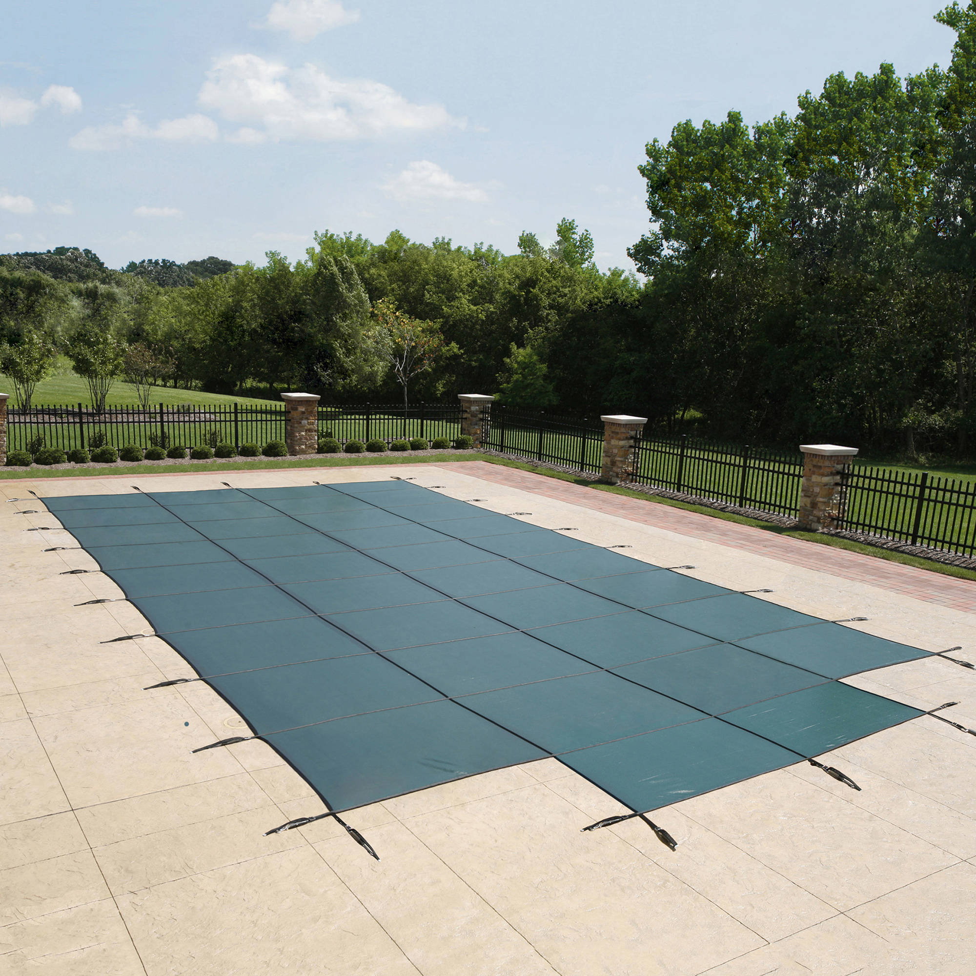 18-Year Mesh In-Ground Pool Safety Cover with Step Section - Green