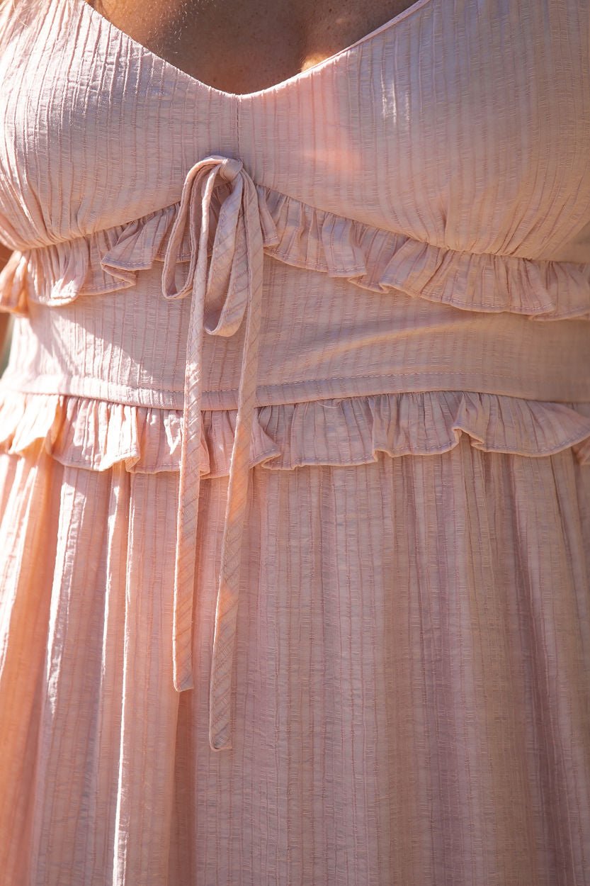 Dusty Pink Blossom Tiered Midi Dress - Mearch
