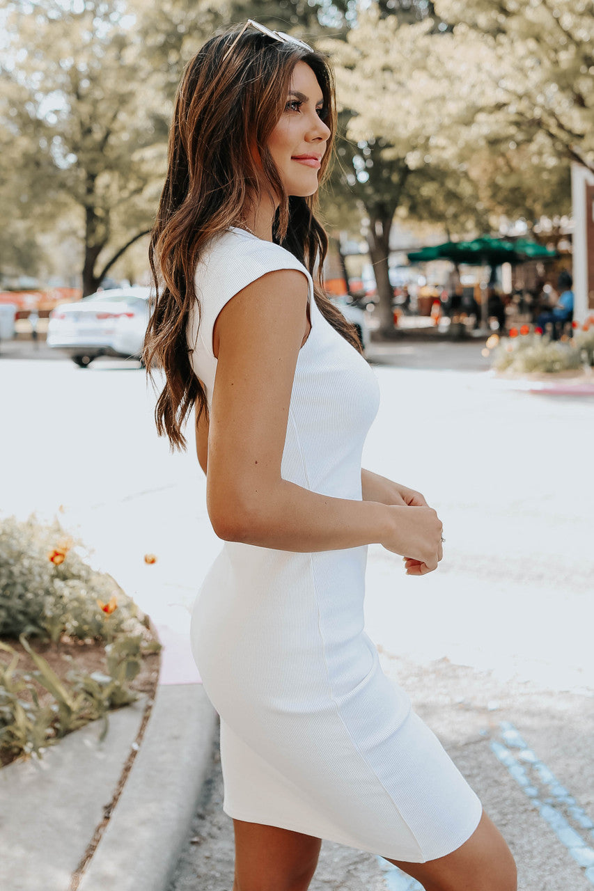 Cap Sleeve White Ribbed Mini Dress - Mearch
