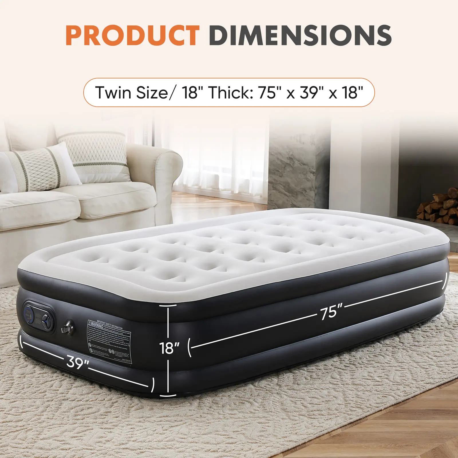 Inflatable Mattress Airbed with Built-in High Capacity Pump, Double Height, Non-Slip Bottom Design, Weight Capacity 660 lbs Air Bed for Home, Camping - Mearch
