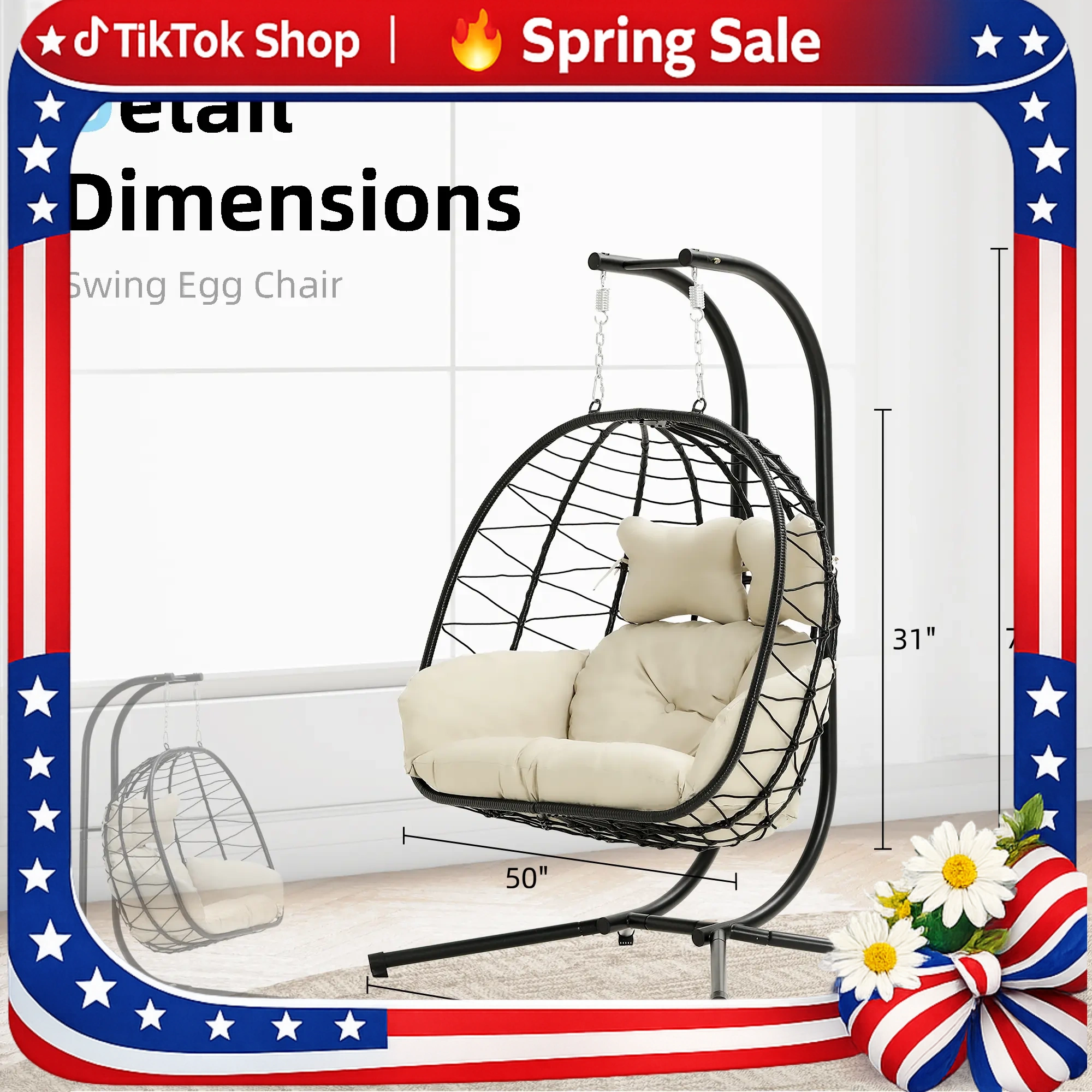 🔥 RIWENGO Double Hanging Egg Chair with Cushion, 700lbs Heavy-Duty Comfort - Mearch