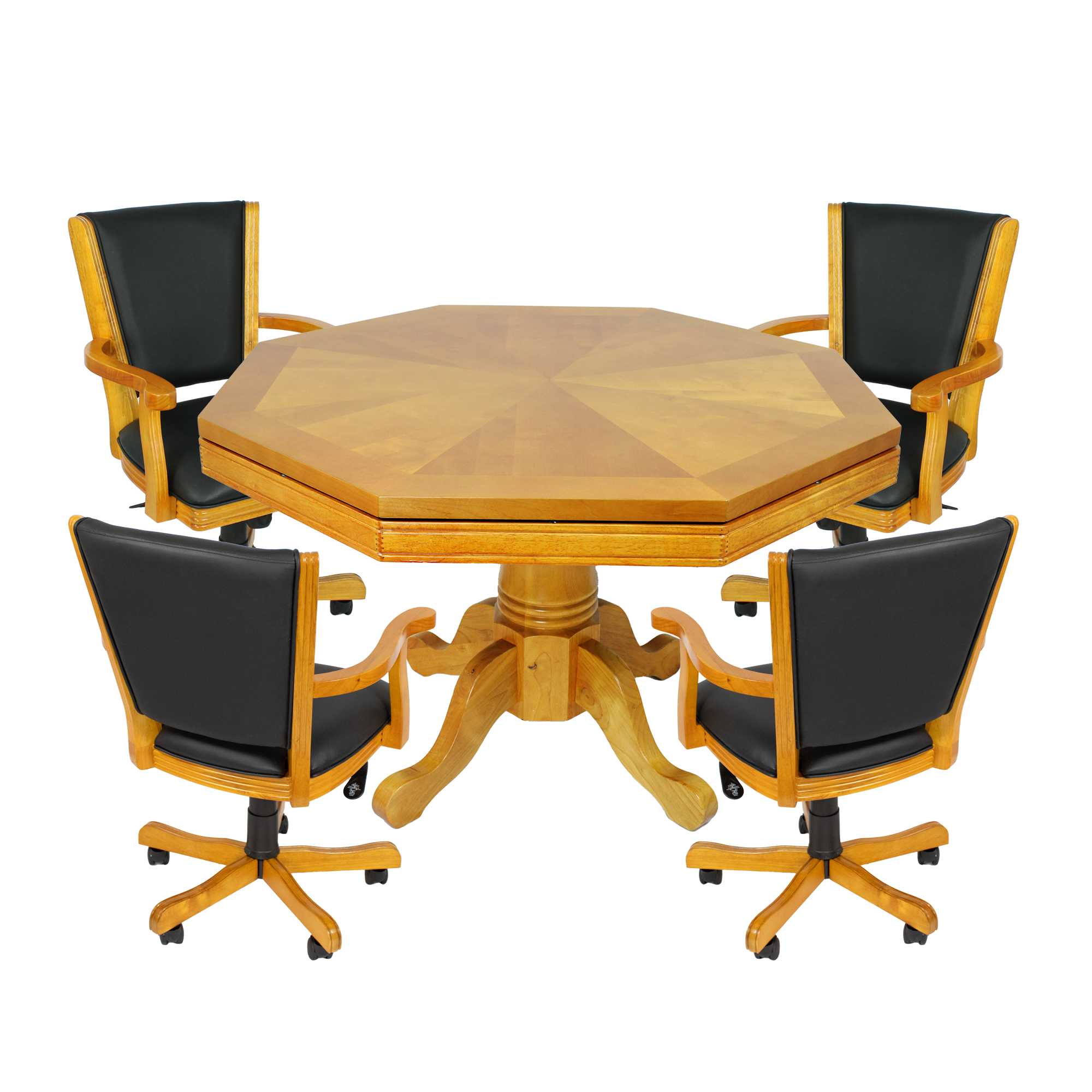 Kingston 48-in Poker Table Combo Set with 4 Arm Chairs - Oak Finish