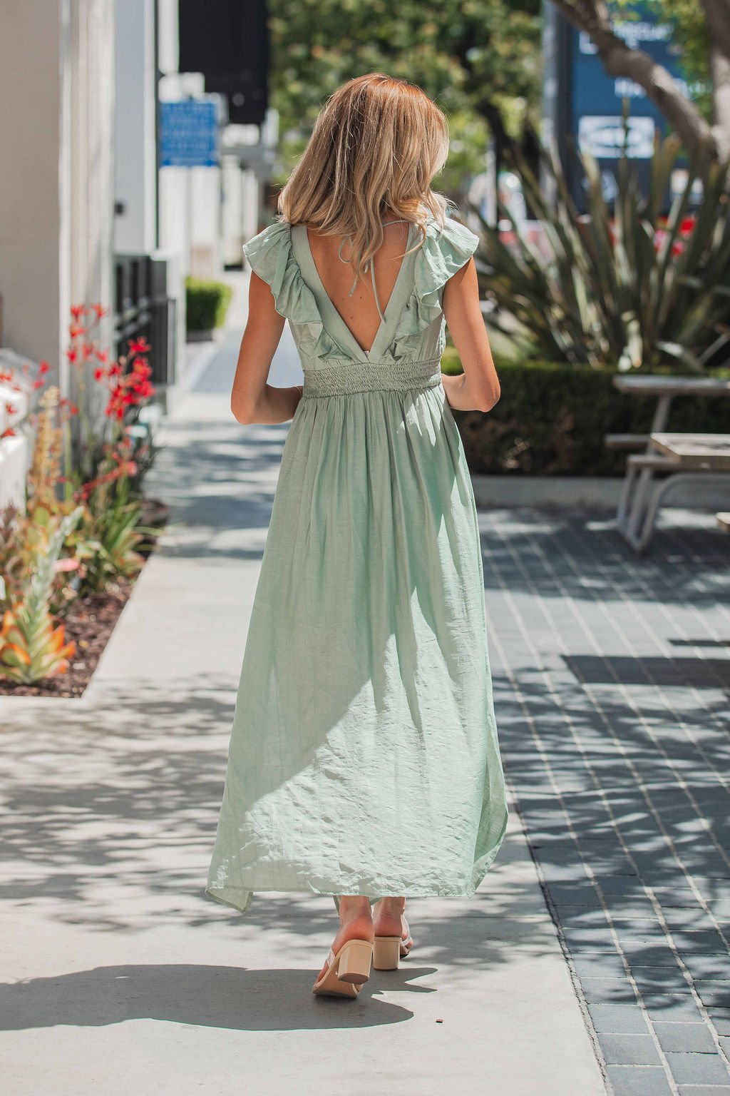 Classic Sage Ruffled Midi Dress - Mearch