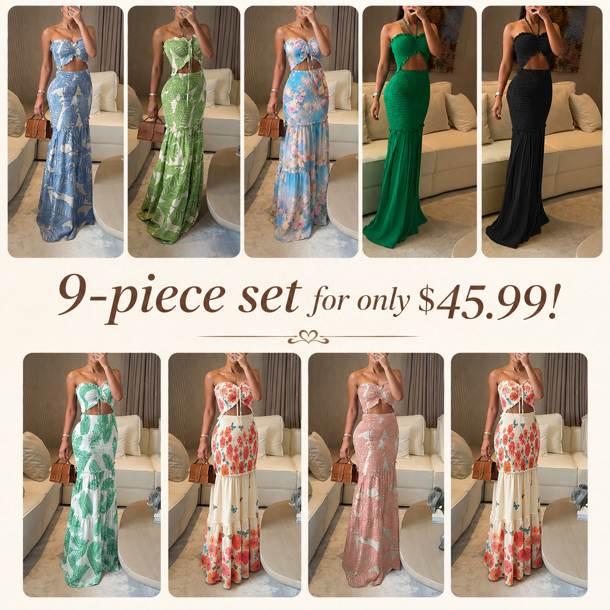 ⏳ Limited-Time Set Deal 🔥 Tropical Floral Maxi Dress – Vacation Outfit Value Bundle - Mearch