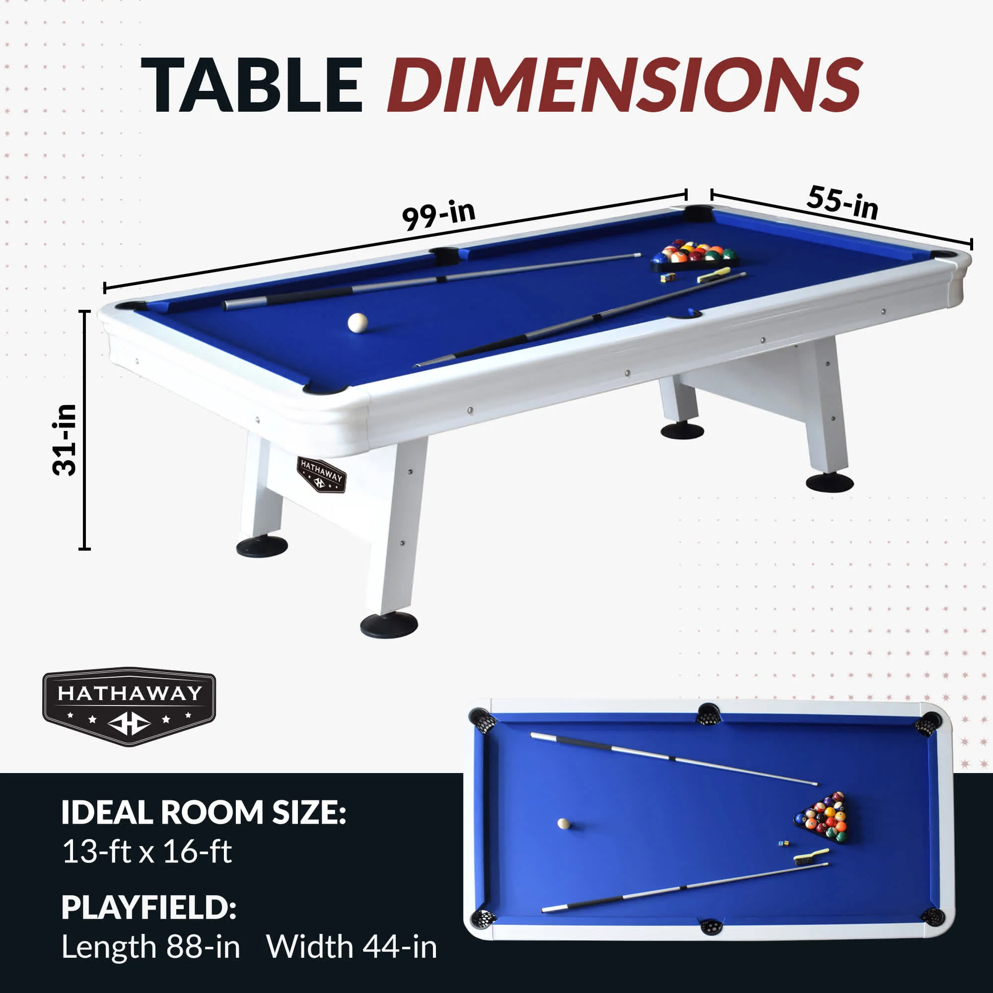 Alpine 8-ft Outdoor Pool Table - White with Blue Felt