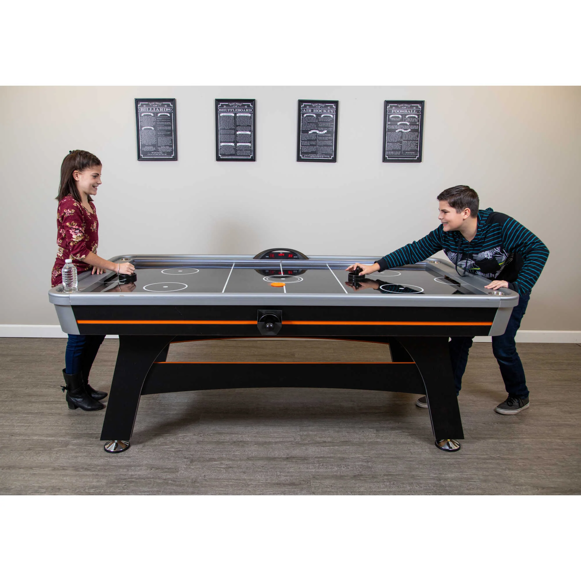 Trailblazer 84-in Air Hockey Table with LED Scoring - Black Silver and Orange