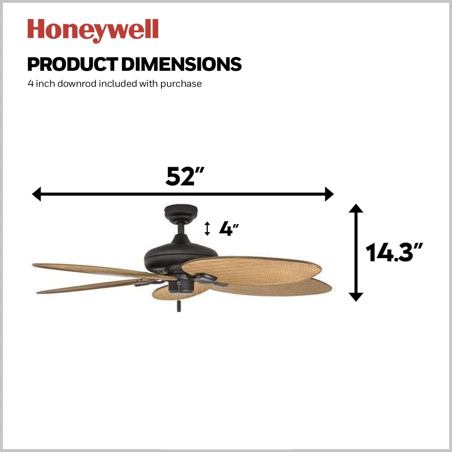 2025 Palm Valley 52′′ Bronze Tropical Ceiling Fan with 5 Palm Blades, 4 Arm Light Kit, Pull Chains & Reverse Airflow