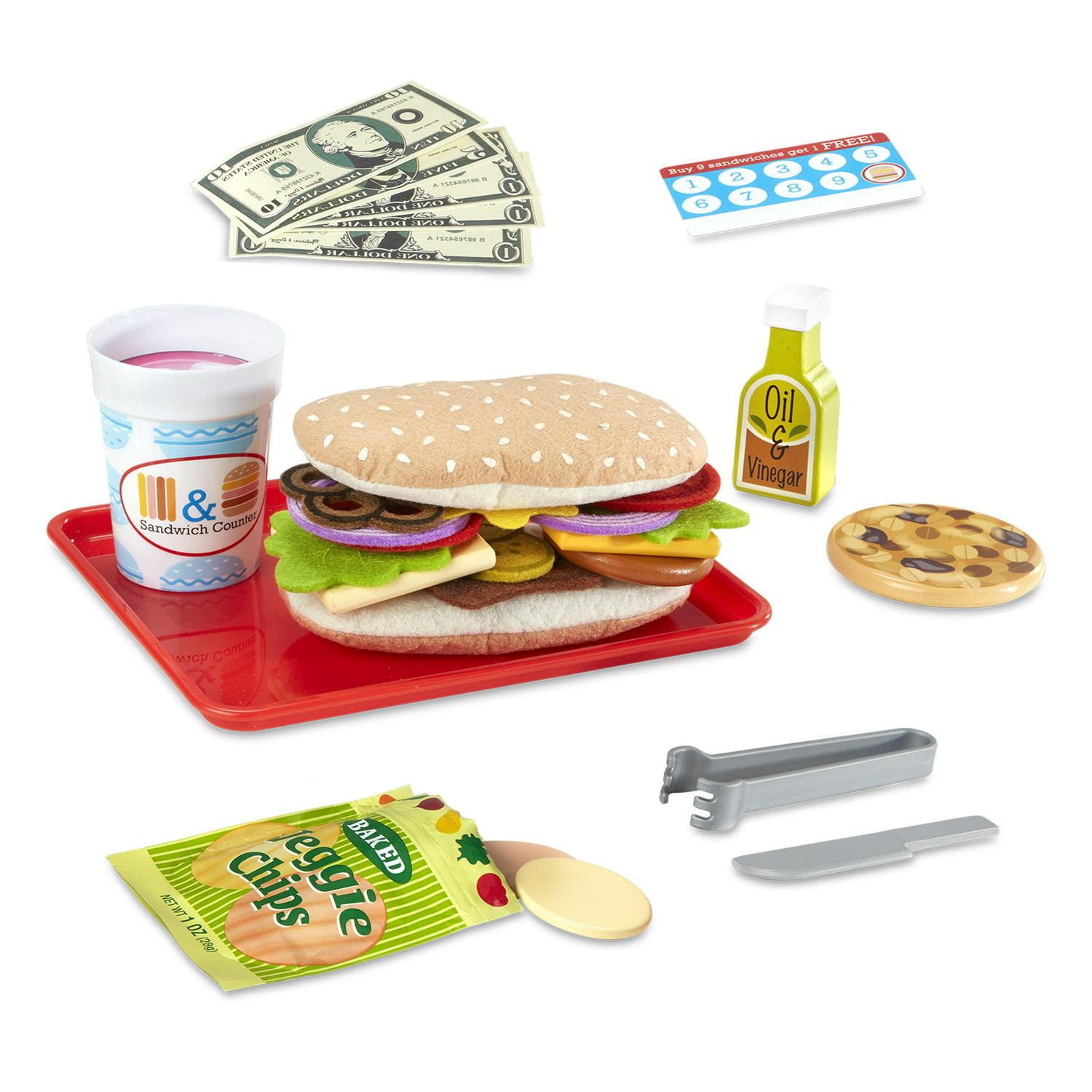2025 and Doug Wooden Slice and Stack Sandwich Counter with Deli Slicer a 56-Piece Pretend Play Food Pieces flarmor