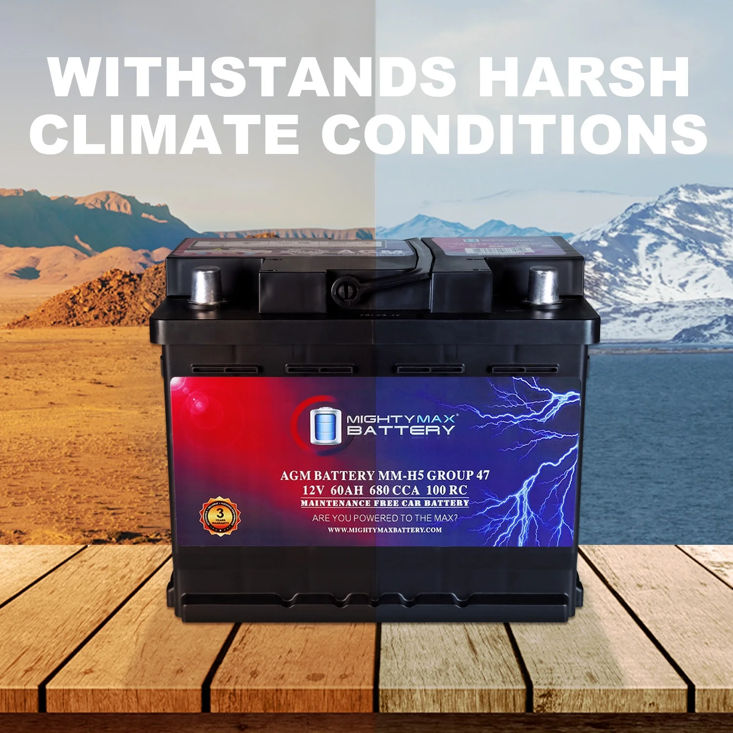 2025 12V 60AH AGM Car Battery, Group 47, 680 CCA, 100RC, Sealed Lead Acid, Rechargeable