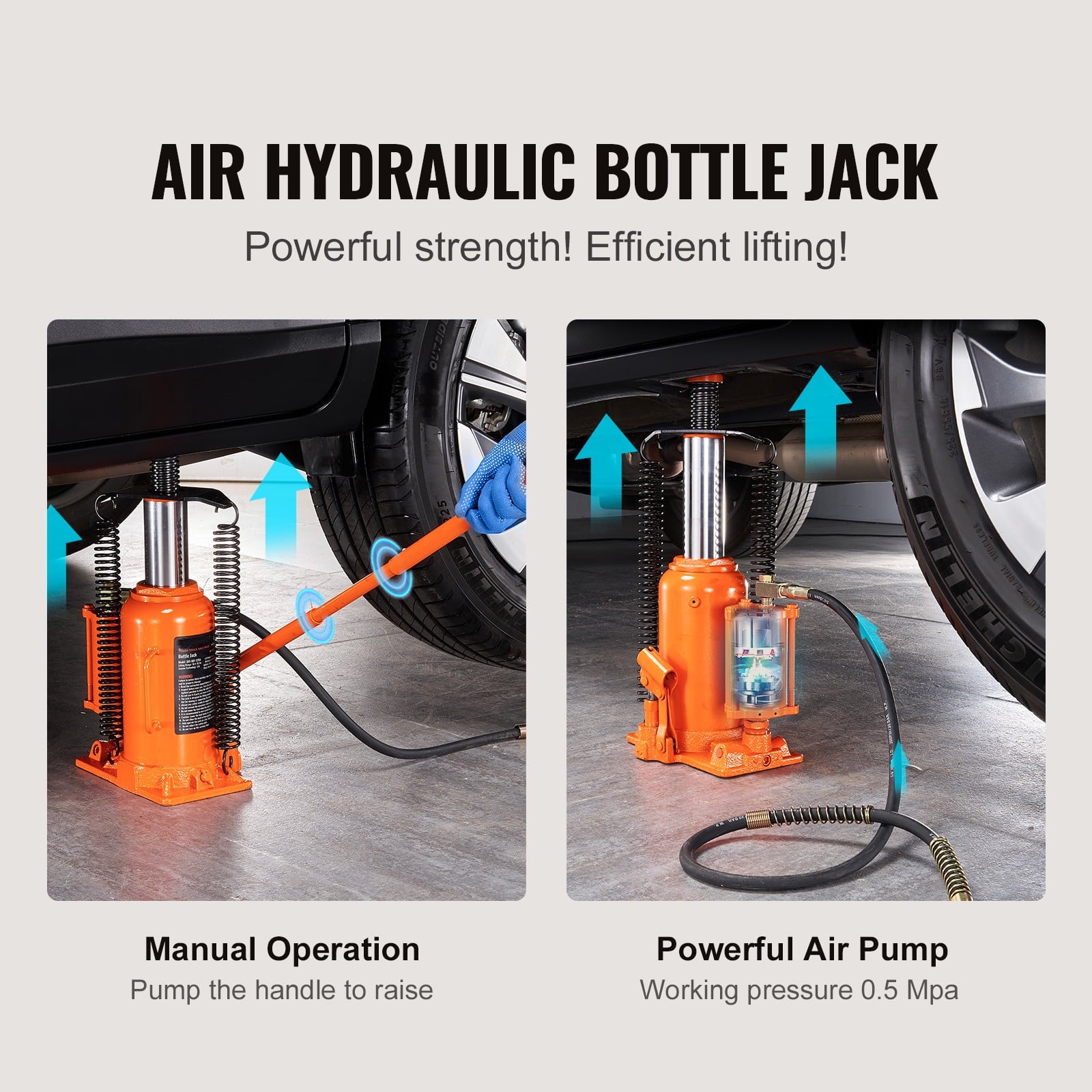 2025 Air Hydraulic Bottle Jack 20Ton 10.4′′-19.7′′ High Lift Pneumatic Bottle Jack Portable Auto Repairing Shop Tool for Vehicles Trucks Cars