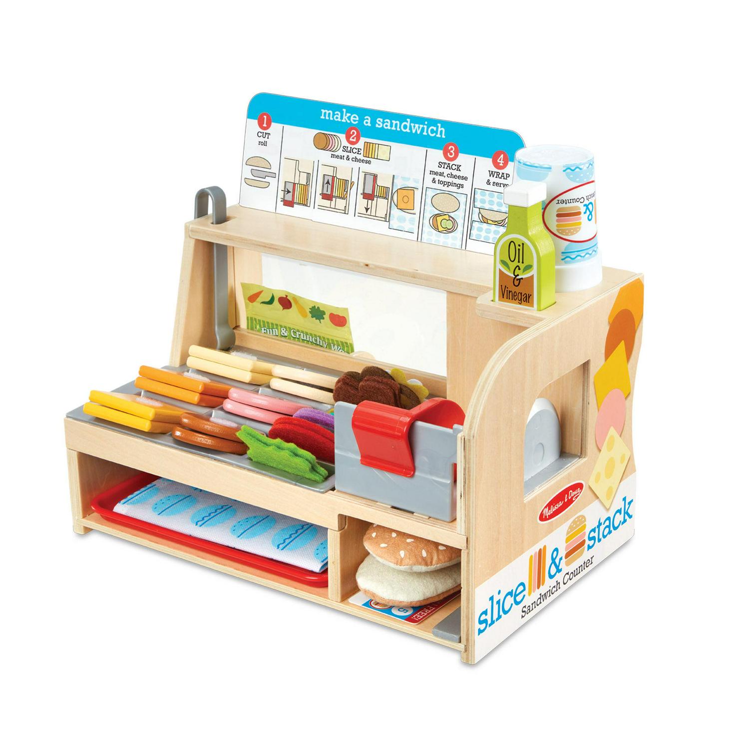 2025 and Doug Wooden Slice and Stack Sandwich Counter with Deli Slicer a 56-Piece Pretend Play Food Pieces flarmor