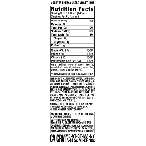 2025 Monster Energy Ultra Violet, Sugar Free Energy Drink, 16 Ounce (Pack of 24)