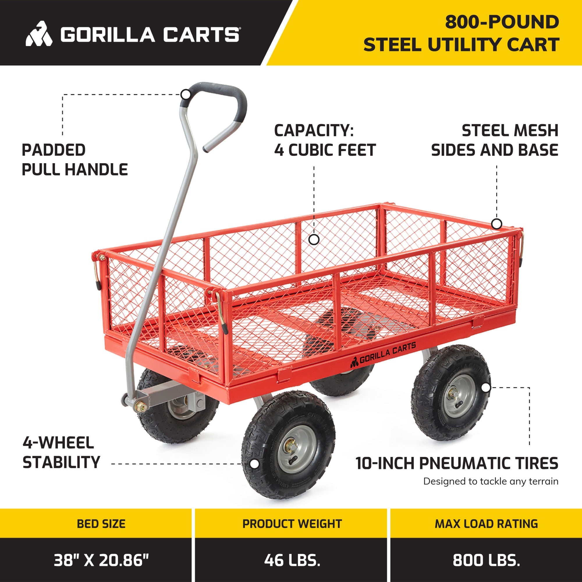 2025 800 Pound Capacity Heavy Duty Steel Mesh Utility Wagon Cart, Red