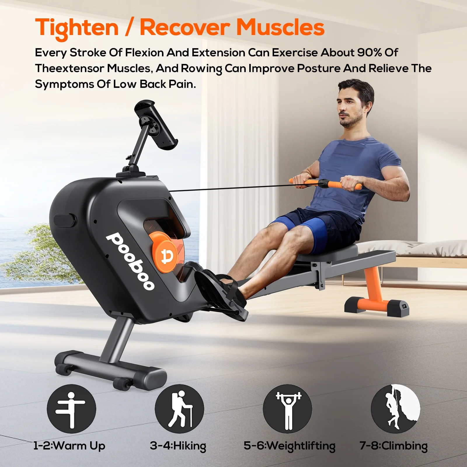 2025 85% Pre-assembled Magnetic Rowing Machines Rower Foldable 8 Level Resistance Indoor Rower Machines Home Exercise 350lb
