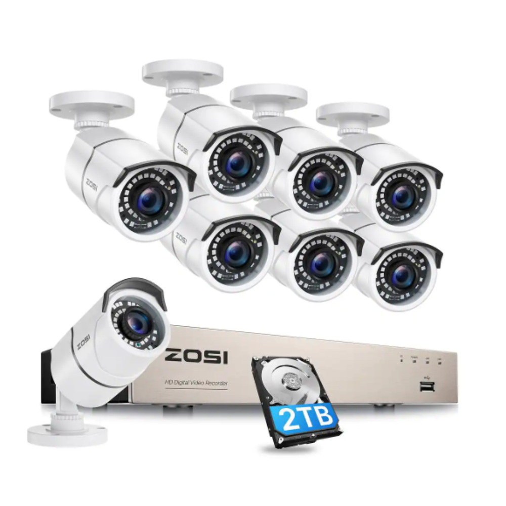 2025 H.265+ 8-Channel 5MP-Lite 2TB Hard Drive DVR Security Camera System with 8X 1080p Wired Bullet Cameras