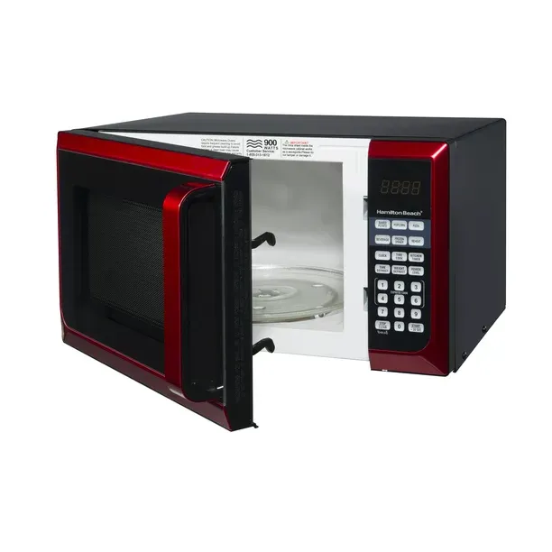 2025 Beach 0.9 Cu. Ft. Red Stainless Steel Microwave Oven, 900W, LED Display