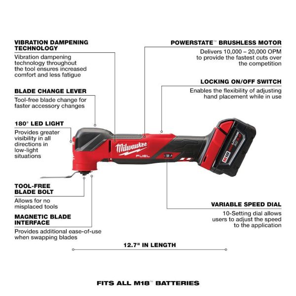 2025 2836-21 M18 FUEL 18V Lithium-Ion Cordless Brushless Oscillating Multi-Tool Kit with one 5.0 Ah Battery, Charger and Tool Bag