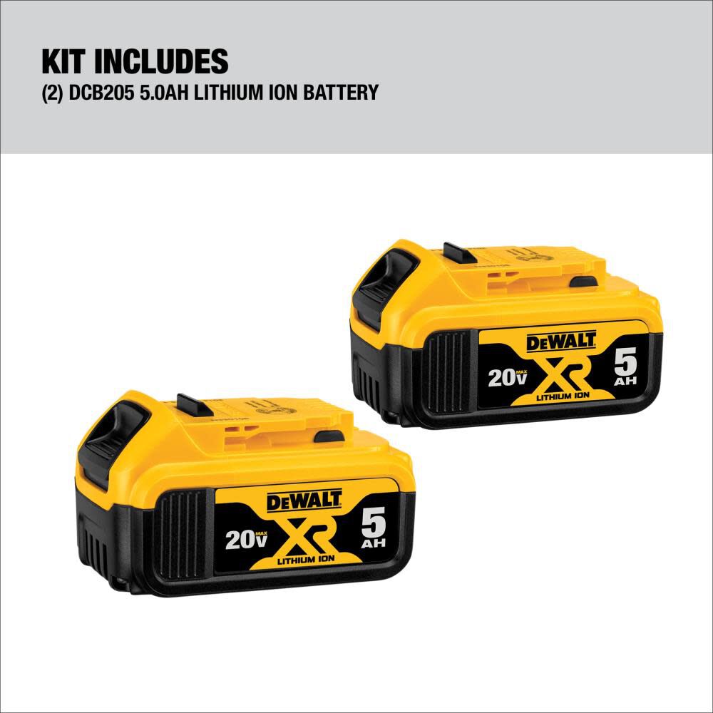 2025 20V MAX XR Starter Kit 5.0Ah Battery 2 Pack with Charger and Bag DCB205-2CK