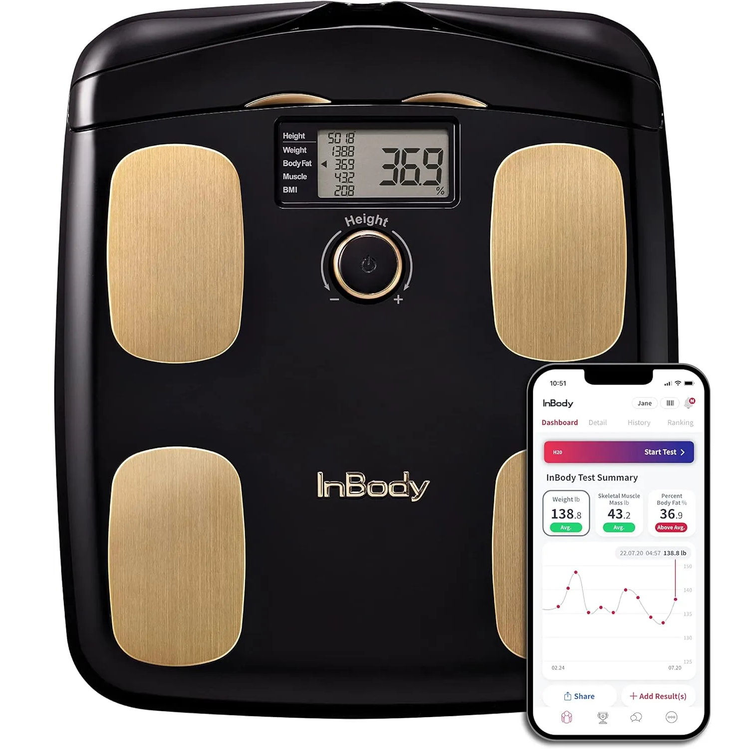 2025 InBody scale for measuring weight, fat percentage and muscle mass, Bluetooth connection