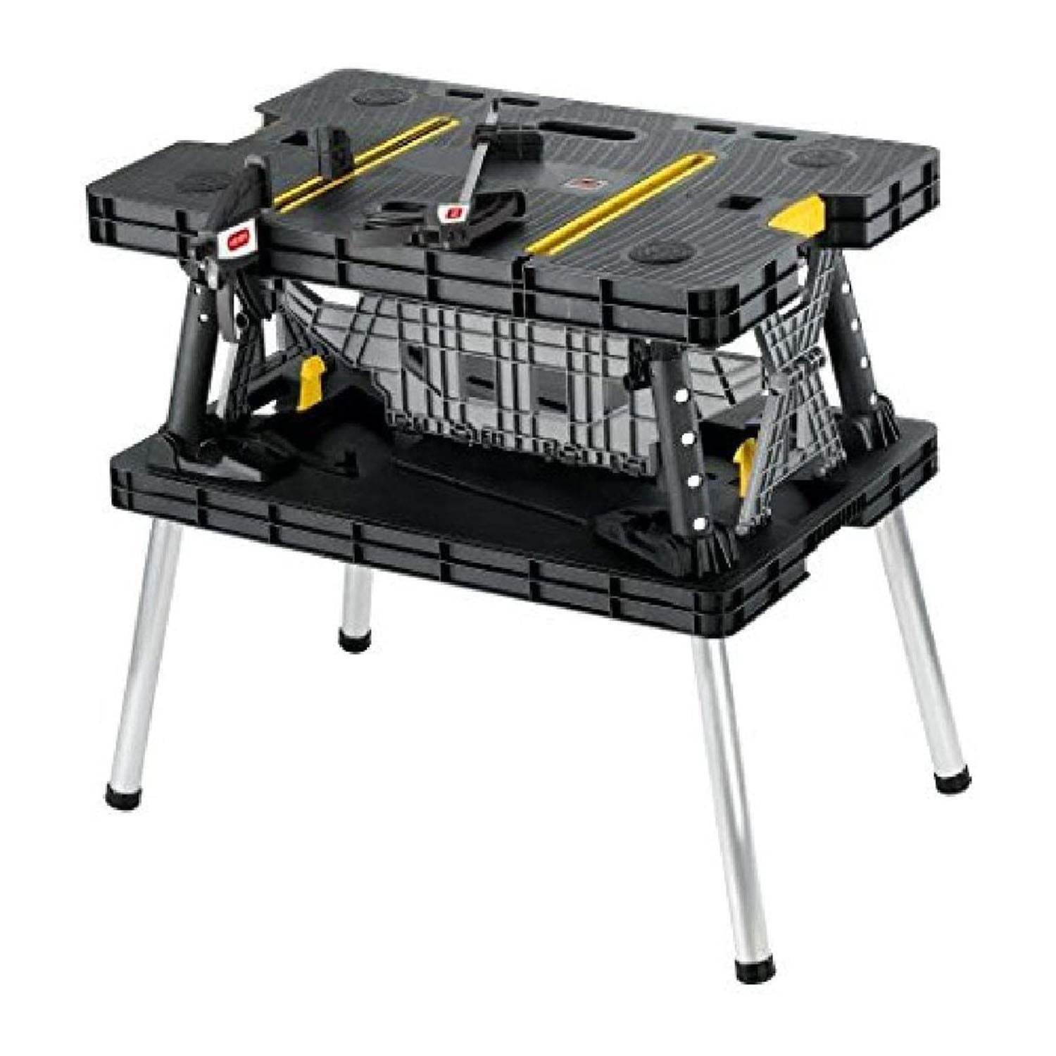 2025 Portable Folding Workbench Sawhorse with Clamps, Black/Yellow, Heavy-Duty Resin