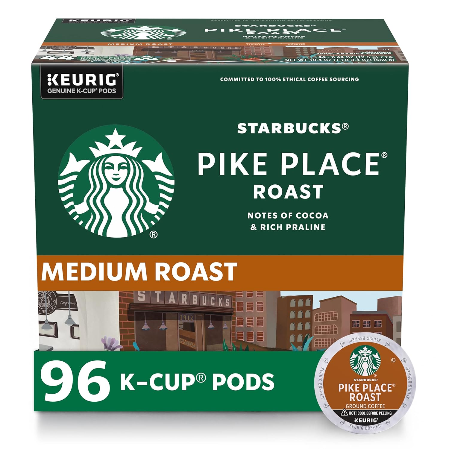 2025 K-Cup Coffee Pods, Medium Roast Coffee, Pike Place Roast for Keurig Brewers, 4 boxes (96 pods total)