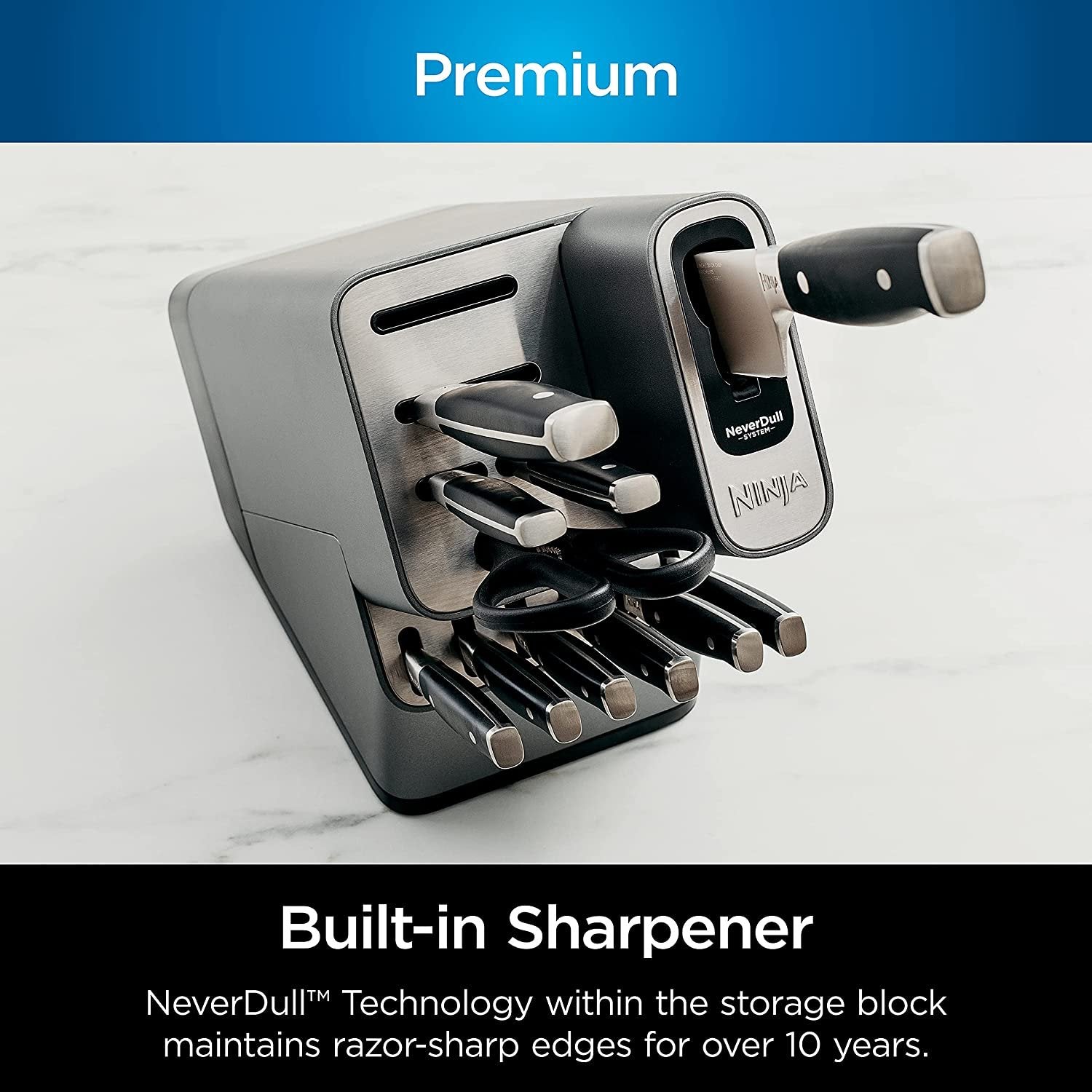 2025 K32017 Foodi NeverDull 17 Piece Premium Knife System Block Set with Built-in Sharpener, Stainless Steel/Black