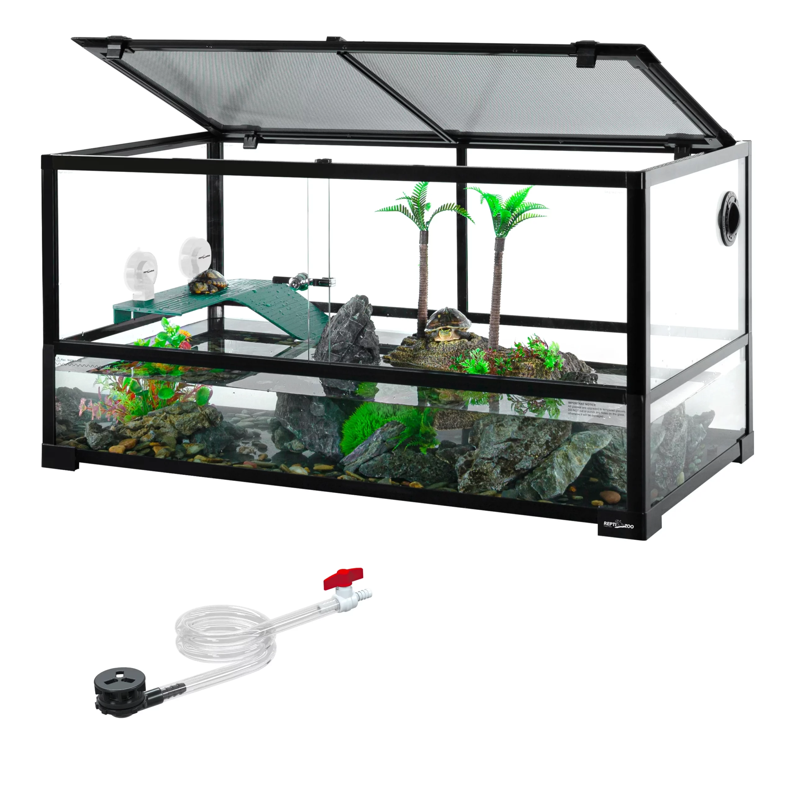 2025 40 Gallon Turtle Tank with Basking Platform & Ventilated Mesh Cover, Black