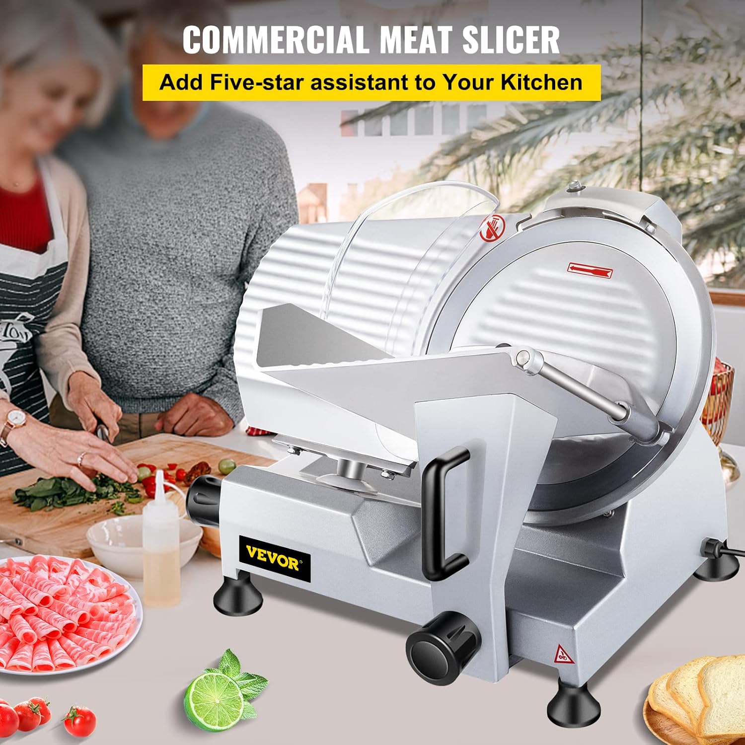 2025 Semi-automatic Electric Food Slicer with 10-inch Premium Chrome Steel Blade