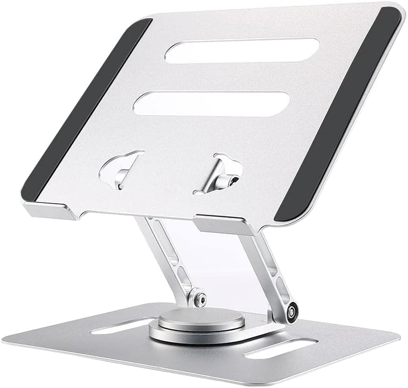 2025 Silver Aluminum Portable Adjustable Monitor Stand with 360 Degree Swivel Base