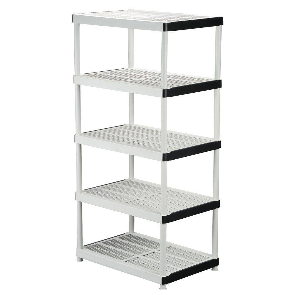 2025 5-Tier Plastic Shelving Unit, 72′′x36′′x24′′, 200 lbs Capacity, Gray