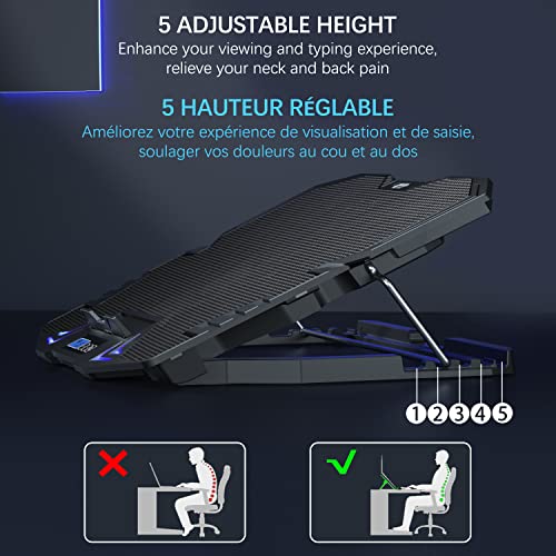 2025 Gaming Laptop Cooler Cooling Pad with 5 Silent Fans and LCD Screen