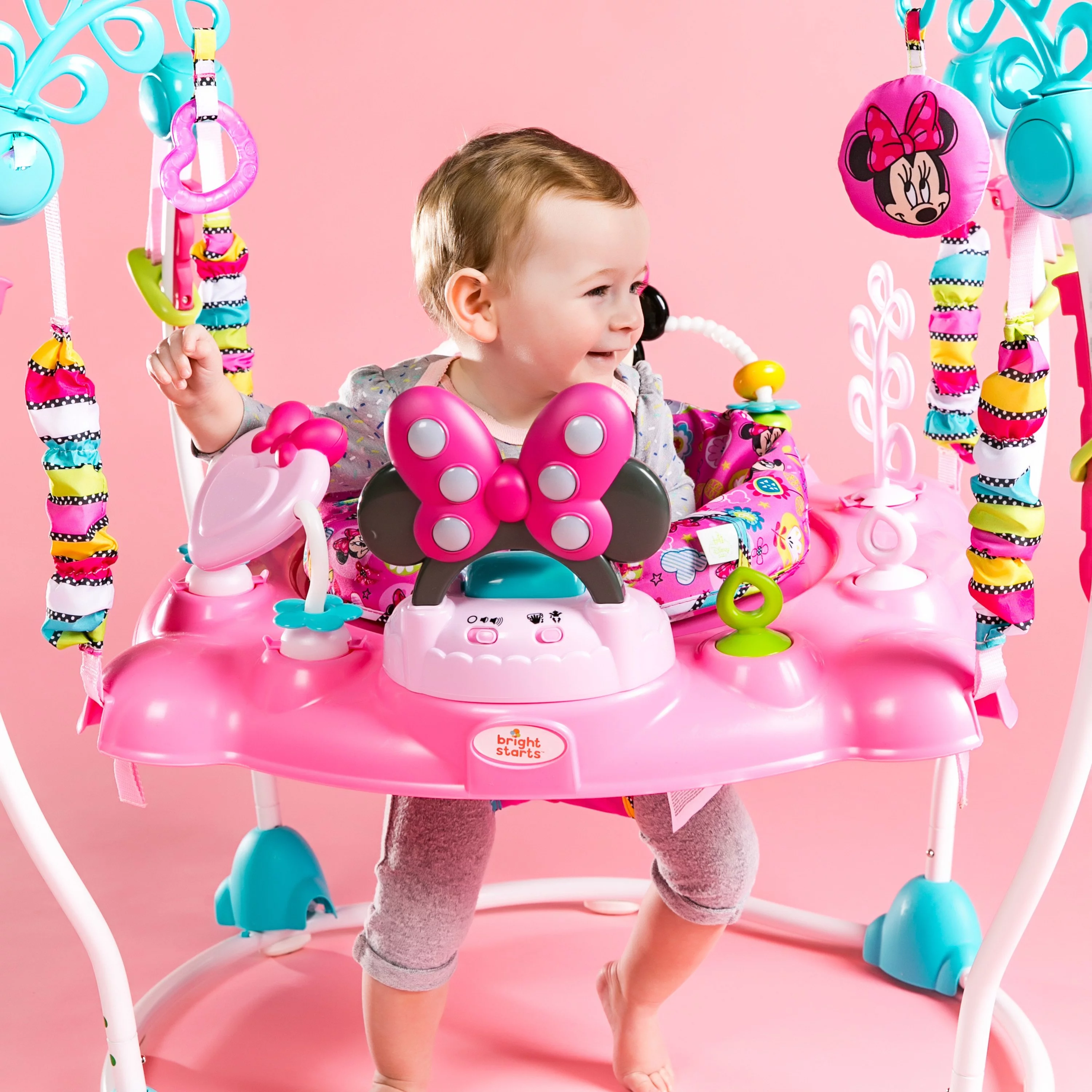 2025 Bright Starts Disney Baby Minnie Mouse PeekABoo Activity Jumper with Lights and Melodies, Ages 6 months +