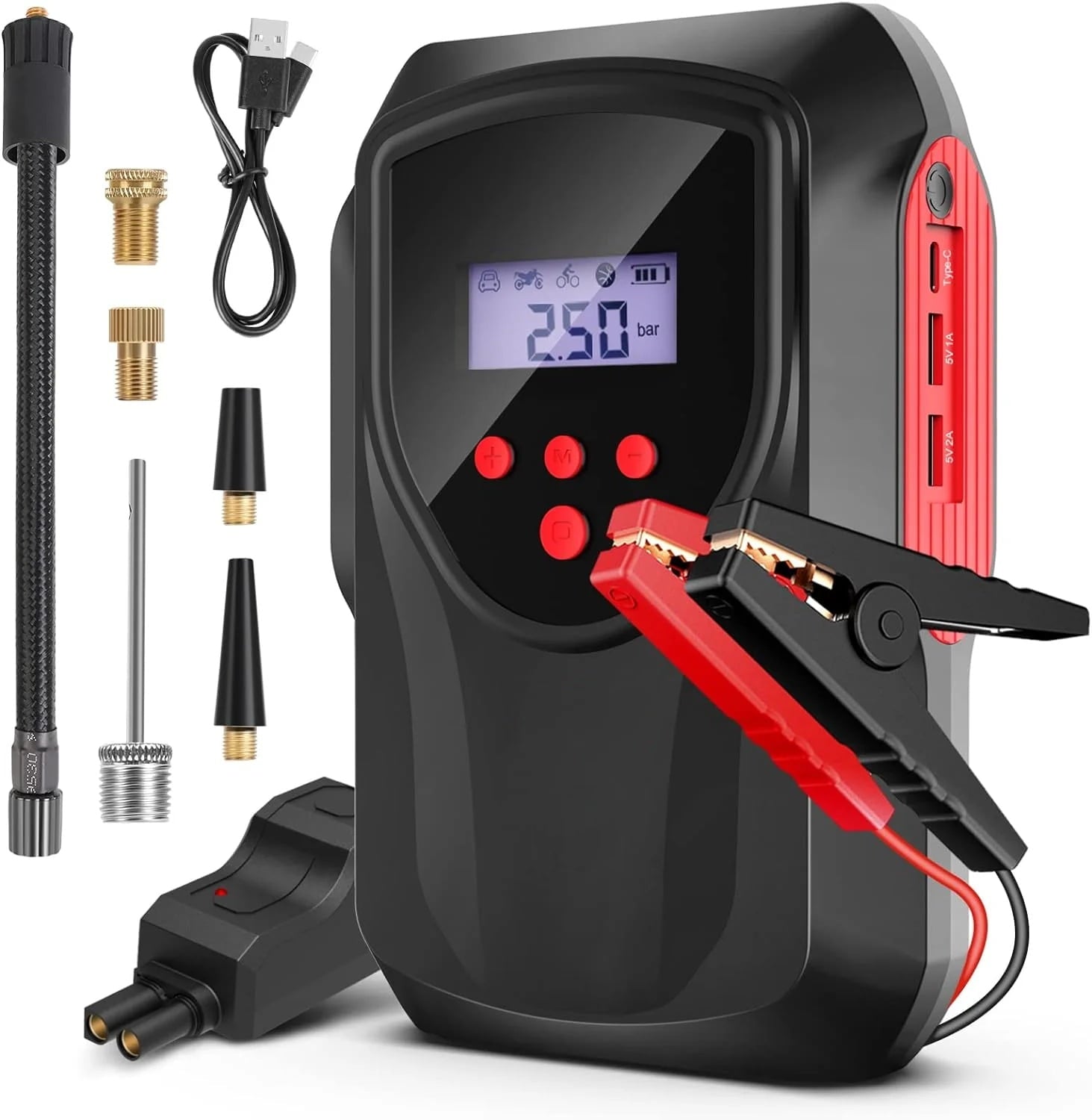 2025 Car Jump Starter with Air Compressor, 2000A 12-Volt Jumper Cables Jump Starter Box Car Battery Booster Pack (Up to 6-Liter Gasoline and 3-Liter Diesel Engines) Digital Screen