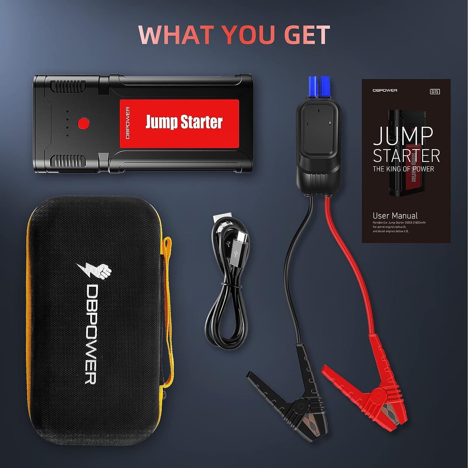 2025 Car Jump Starter – 2500A Peak, 21800mAh Battery, Quick Charge, 12V Portable Booster for 8.0L Gas/6.5L Diesel Engines,Black Red