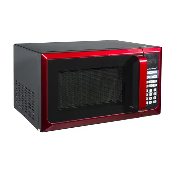 2025 Beach 0.9 Cu. Ft. Red Stainless Steel Microwave Oven, 900W, LED Display