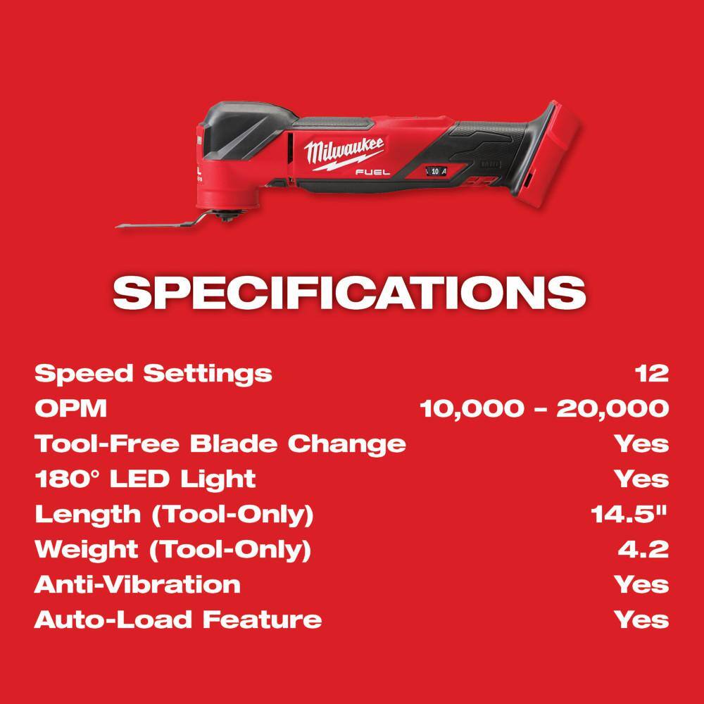 2025 2836-21 M18 FUEL 18V Lithium-Ion Cordless Brushless Oscillating Multi-Tool Kit with one 5.0 Ah Battery, Charger and Tool Bag