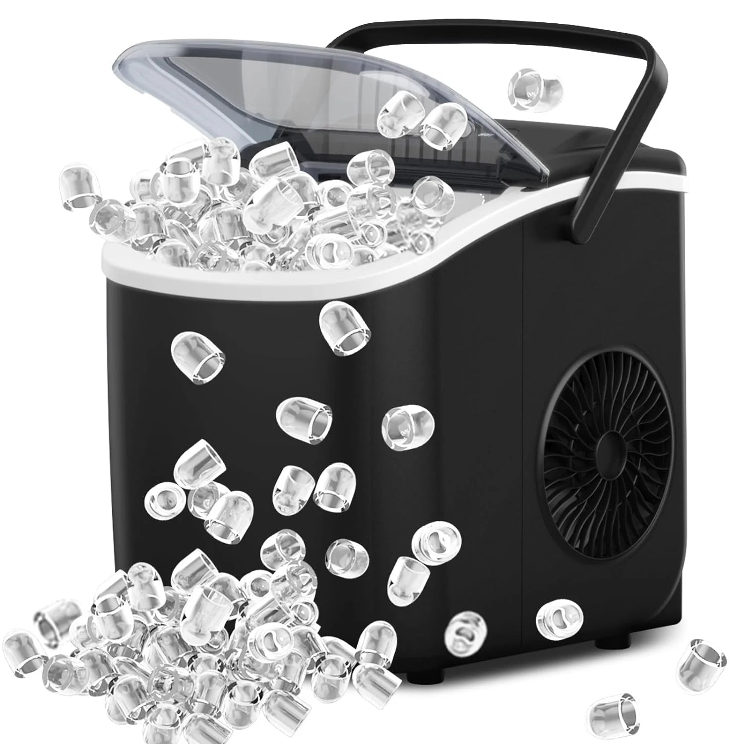 2025 Bullet Ice Maker Countertop with Handle,9 Bullet Ice Cubes Ready in 6 Mins,26Lbs/24H, Self-Cleaning Portable Ice Machine with Basket and Scoop, for Home/Kitchen/Camping/RV