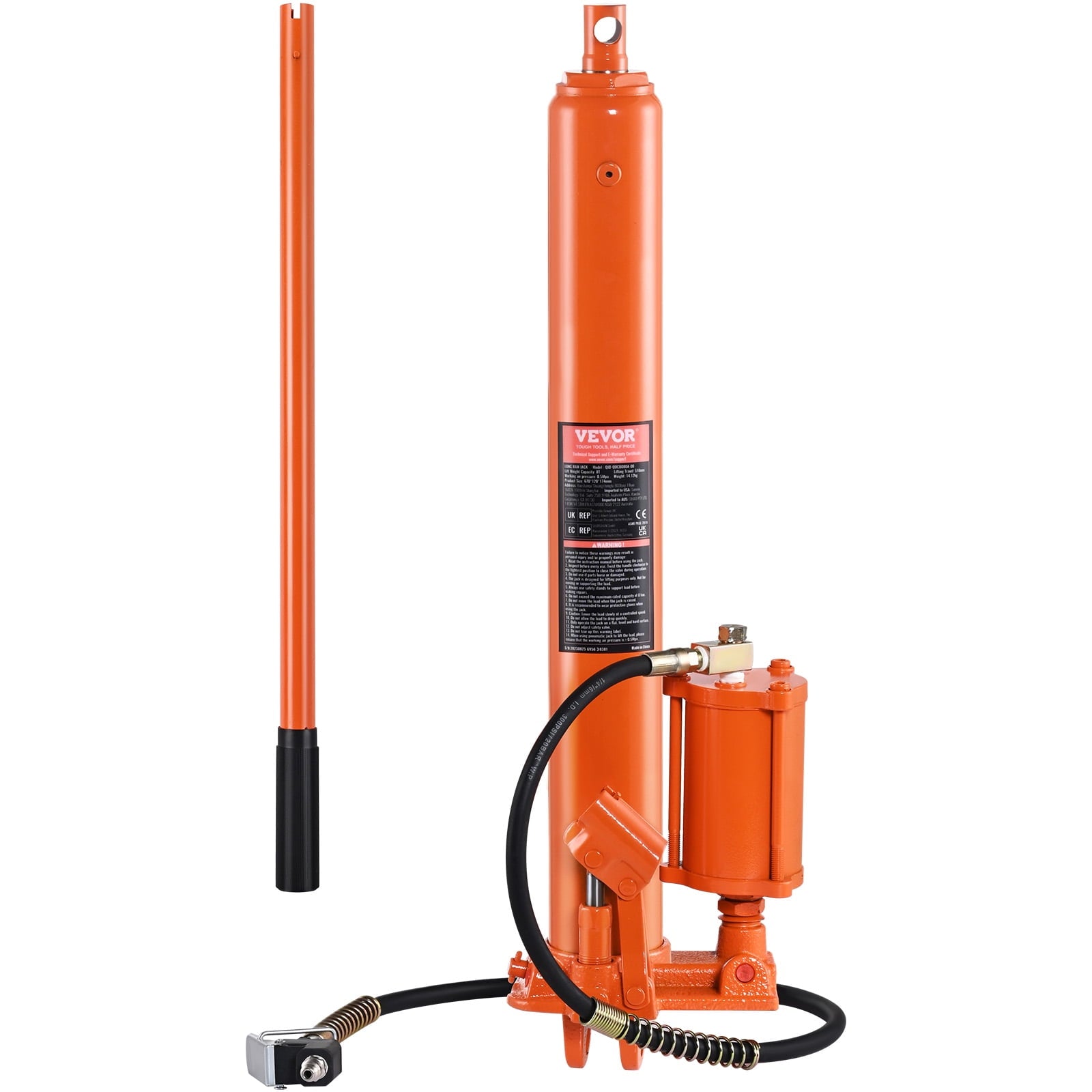 2025 Hydraulic Long Ram Jack, 8 Ton Engine Hoist Cylinder with Air Pump and Single Piston Pump, Hydraulic Ram Cylinder Clevis Base for Engine Lift Hoists, Garage/Shop Cranes, Mechanical, Farm