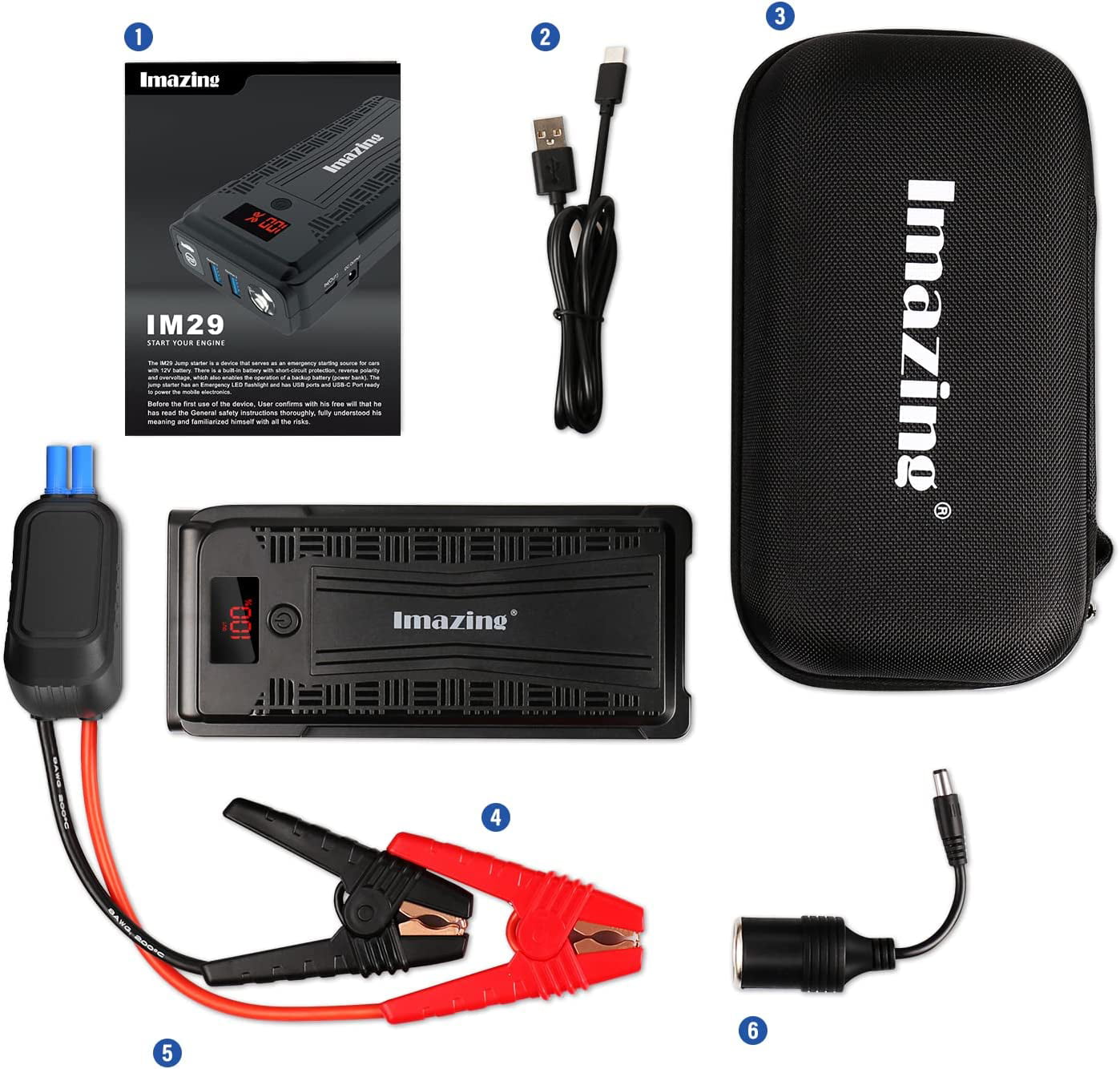2025 Portable Car Jump Starter – 2500A Peak 20000mAH (Up to 8L Gas/8L Diesel Engine) 12V Auto Battery Booster Portable Power Pack with LCD Display, QC 3.0 and LED Light