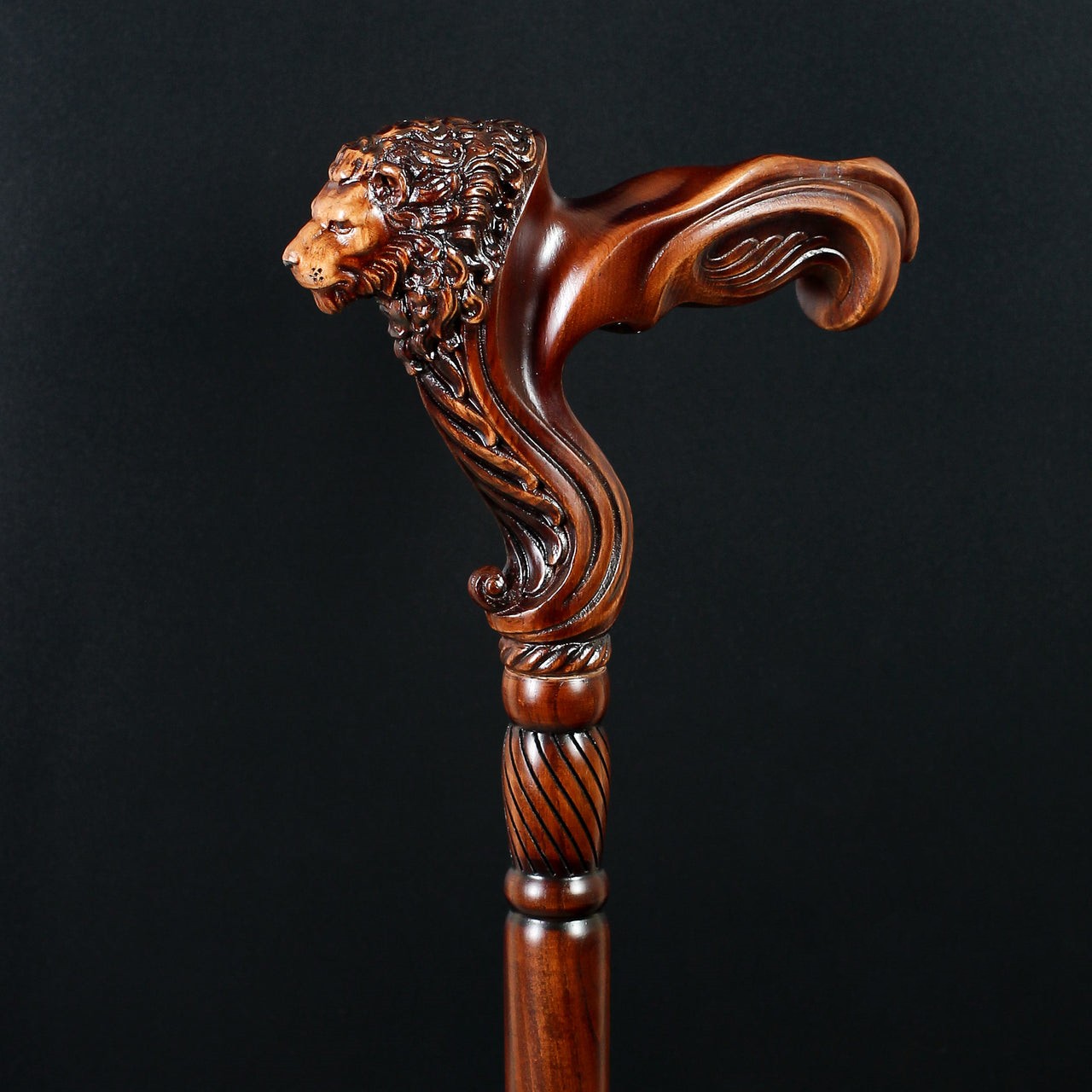 2025 Wooden Walking Stick Cane Lion Head - Palm Grip Ergonomic Handle